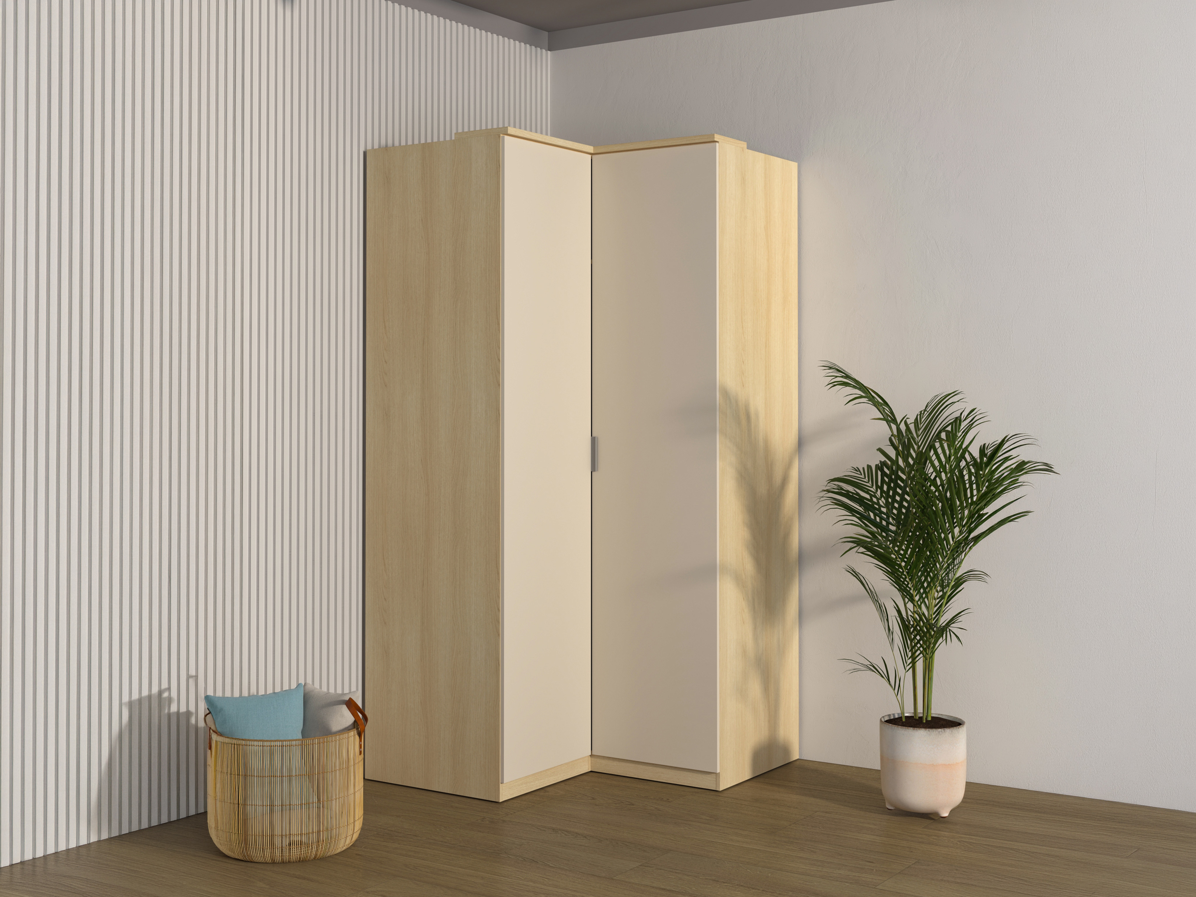 Hjørnegarderob Nolcala 107 (Egetræ + Beige)