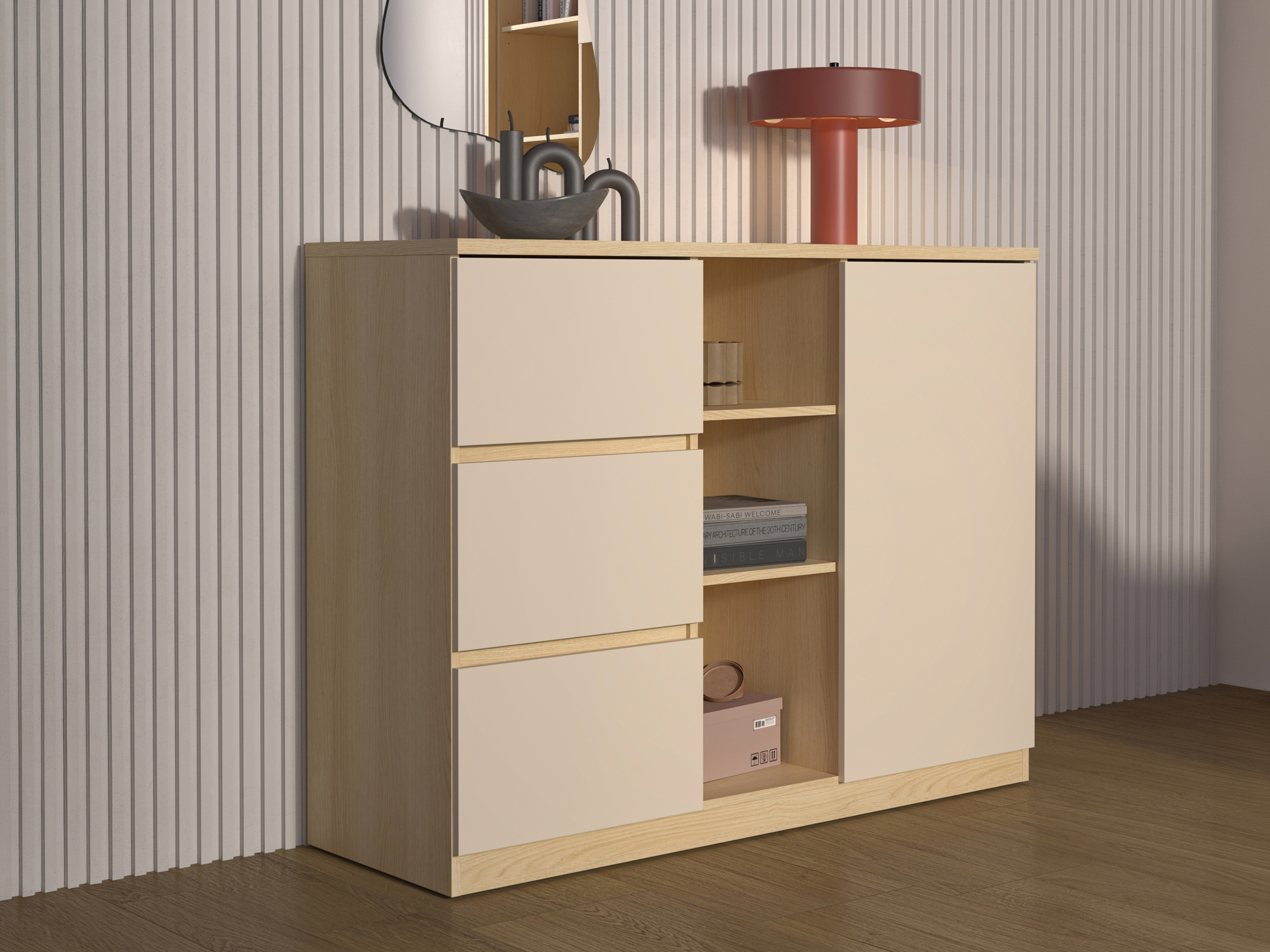 Kommode Nolcala 109 (Egetræ + Beige)