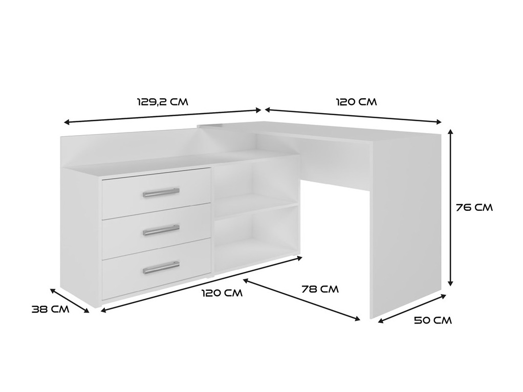Hjørneskrivebord Mandeville 131 (Mat hvid)