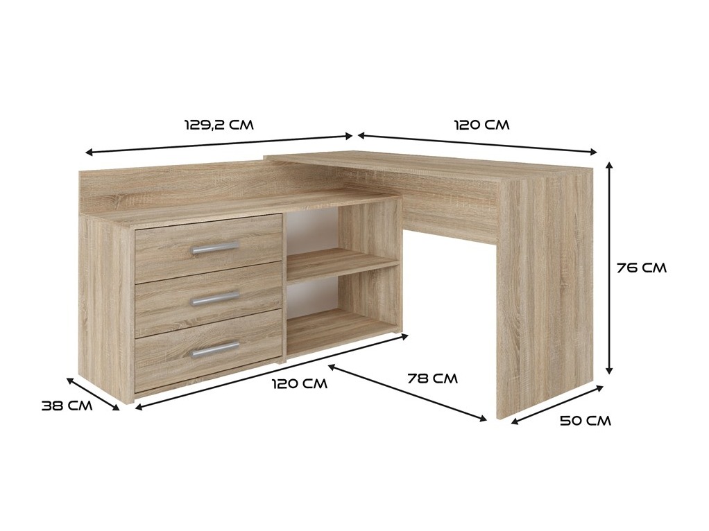 Hjørneskrivebord Mandeville 131 (Sonoma eg)