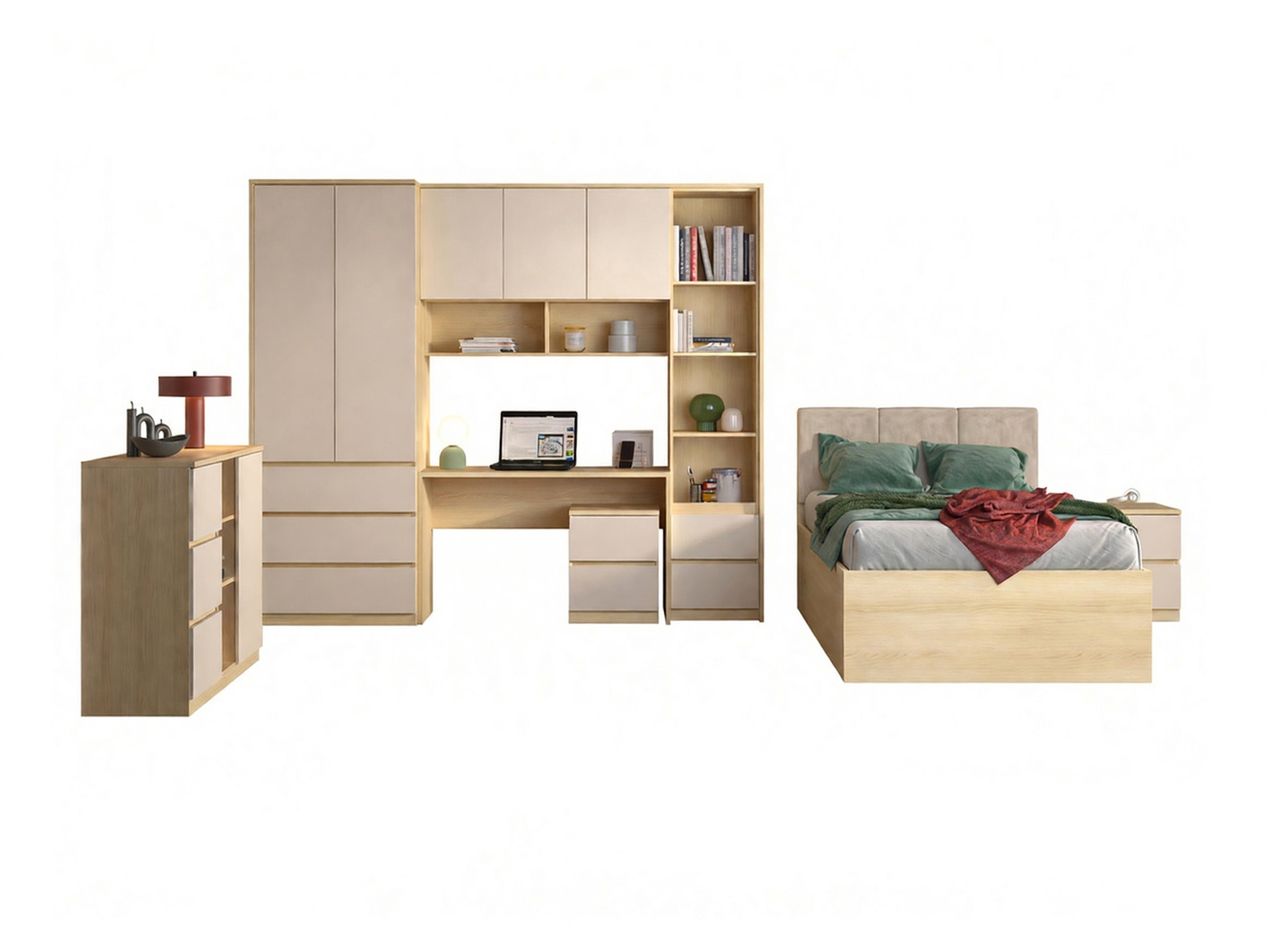 Møbelsæt Nolcala 123 (Egetræ + Beige)