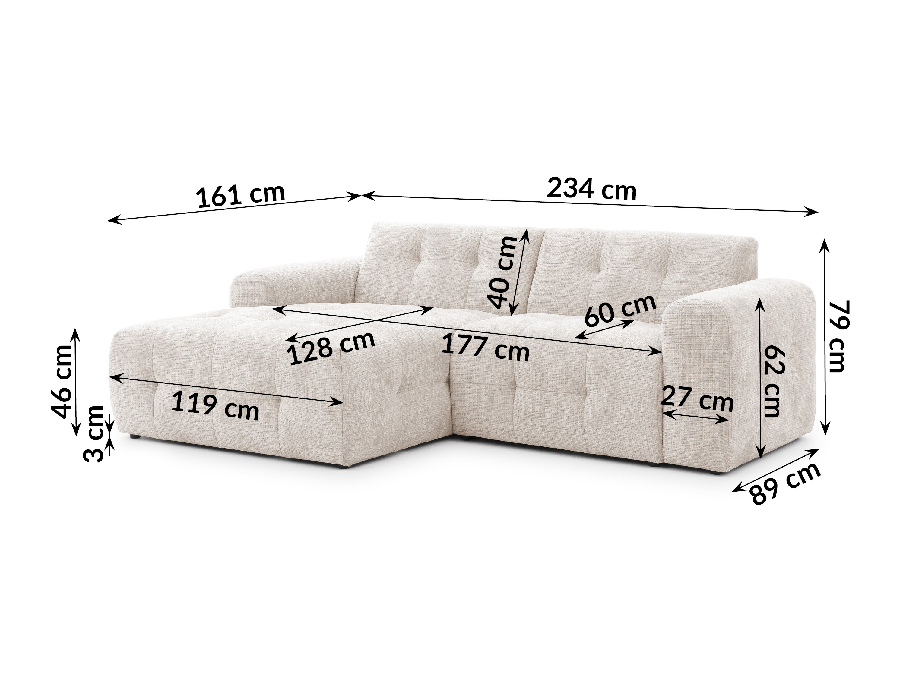 Hjørnesofa Rocklin 179 (Cremona 02)