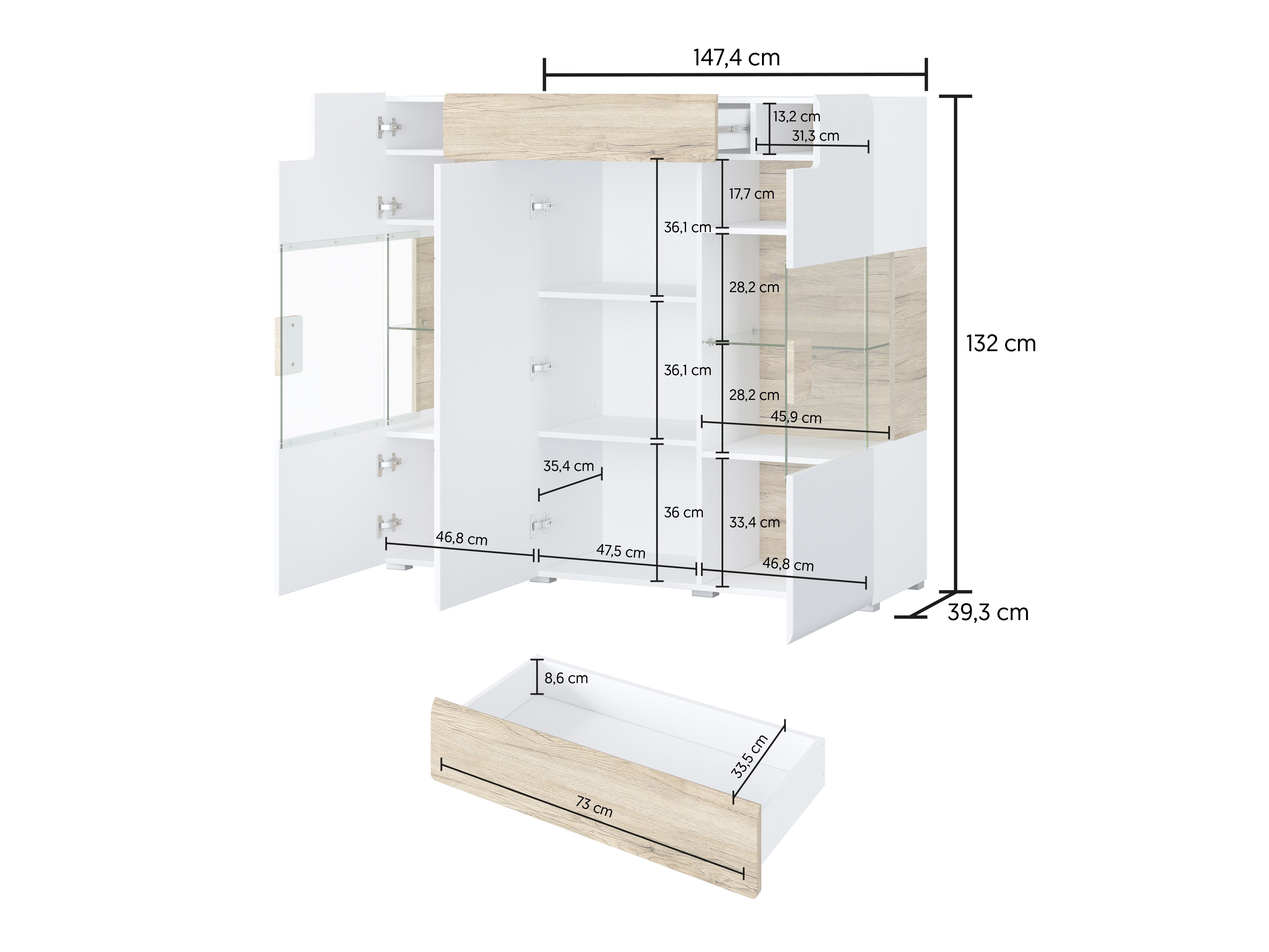 Skænk Torsone 100 (Hvid + Glansfuld hvid + San remo eg)