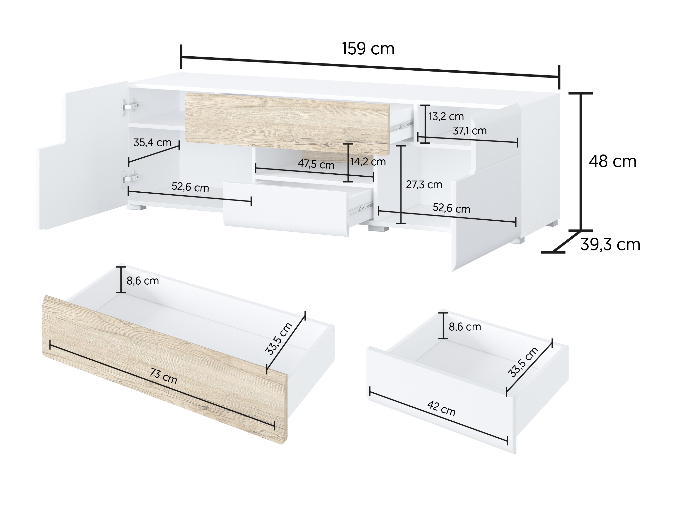 TV-bord Torsone 101 (Hvid + Glansfuld hvid)