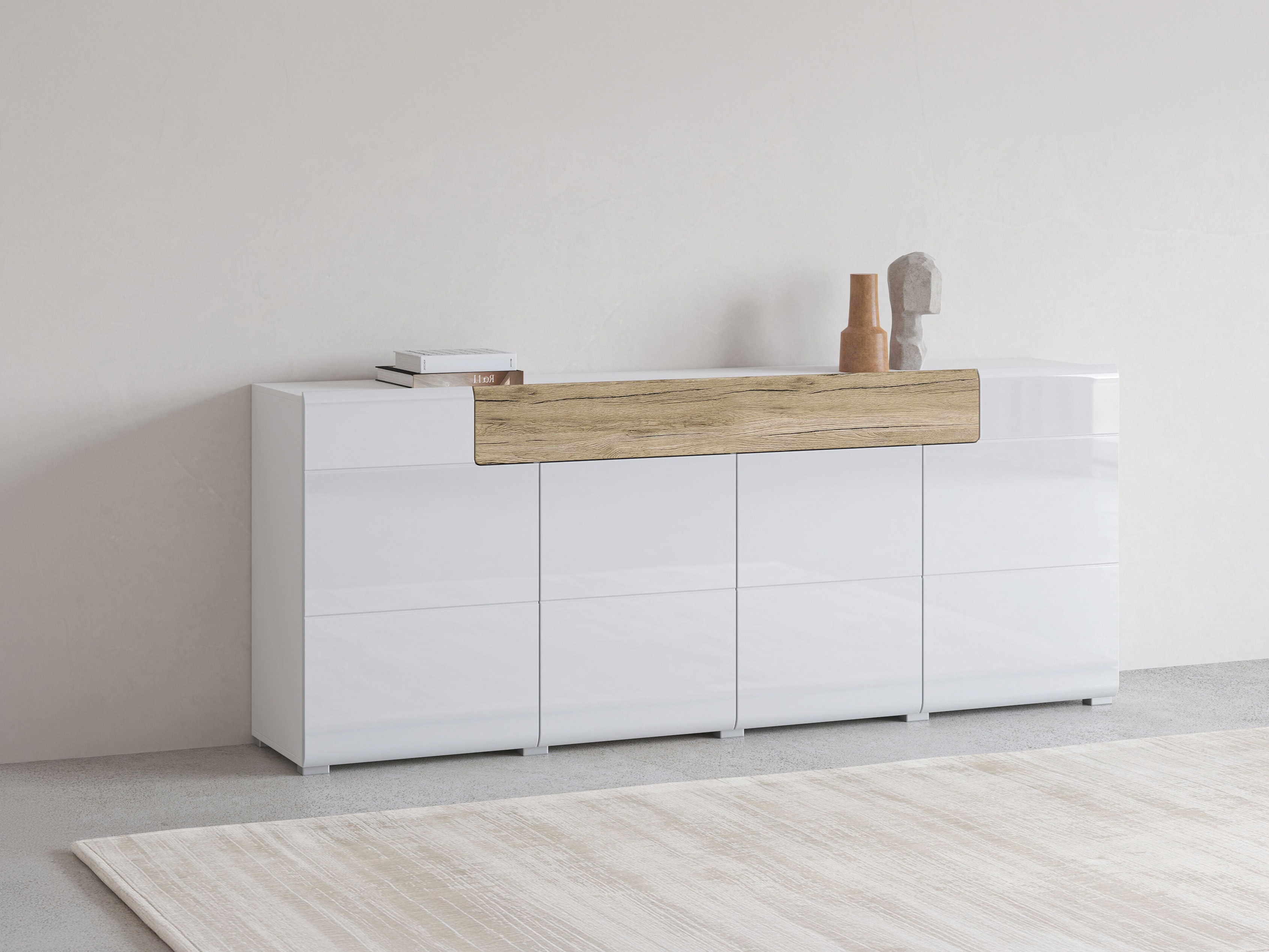 Kommode Torsone 102 (Hvid + Glansfuld hvid + San remo eg)