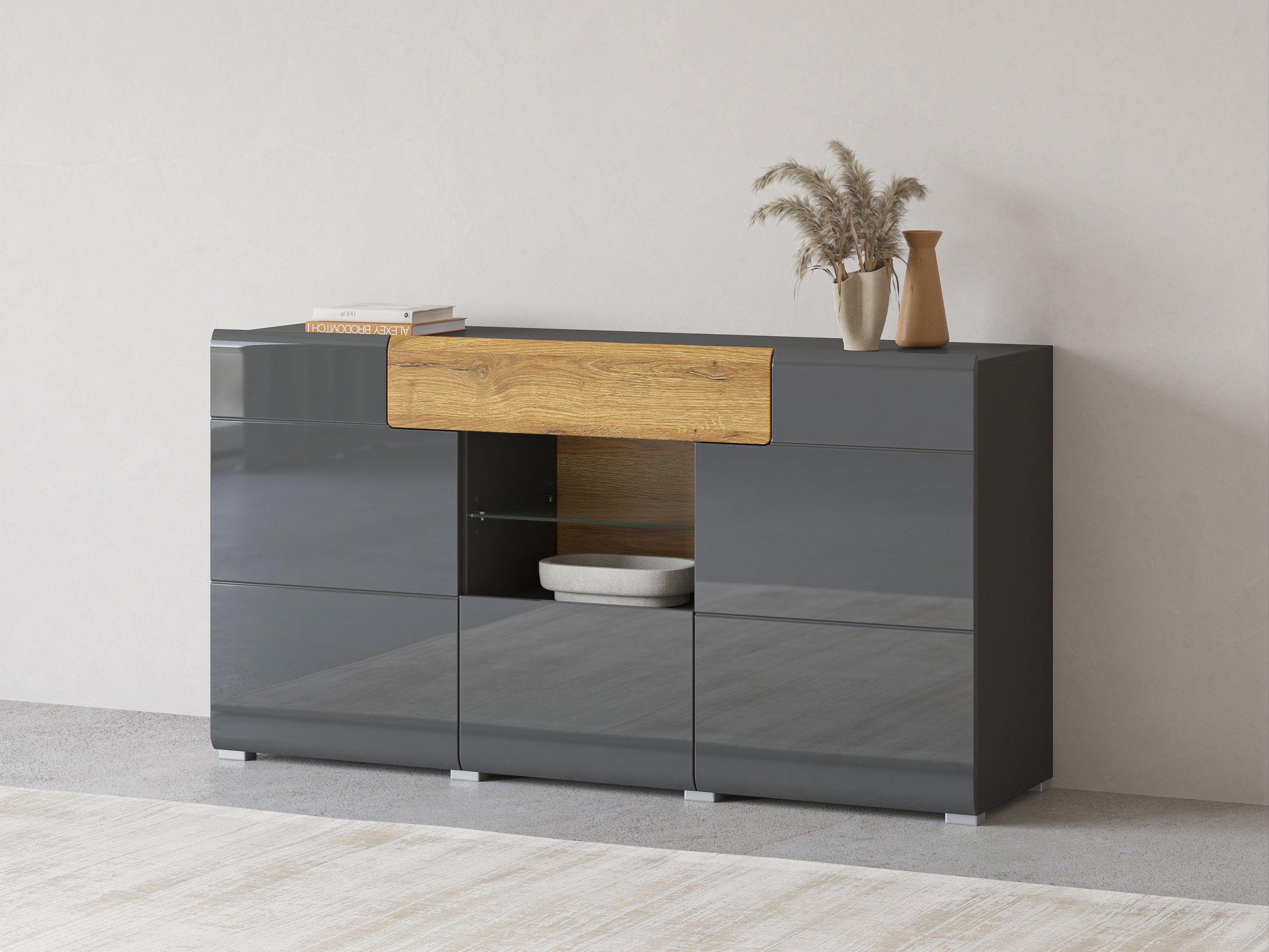 Kommode Torsone 108 (Antracit + Gloss antracit + Grandson eg)