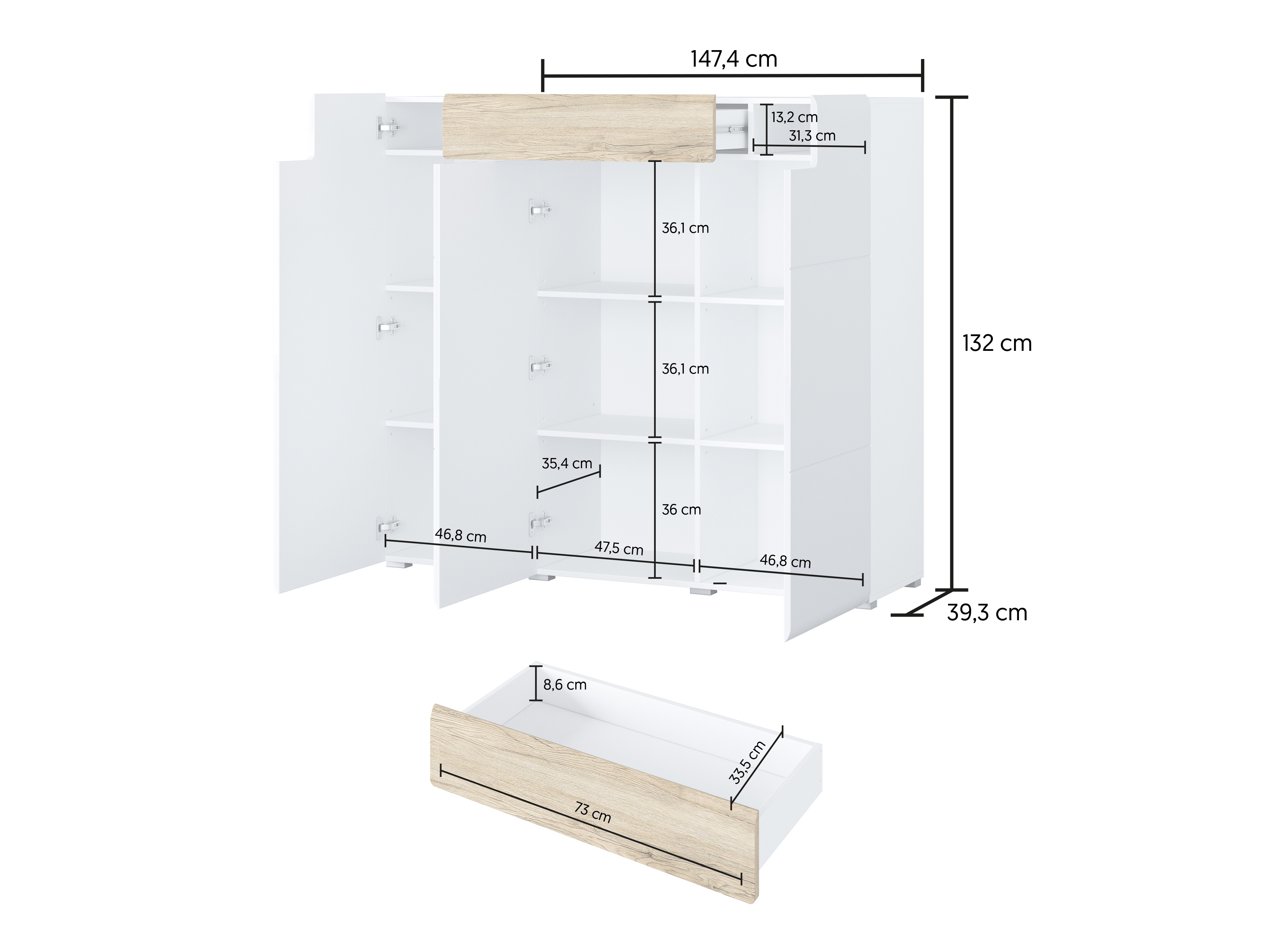 Kommode Torsone 112 (Hvid + Glansfuld hvid)