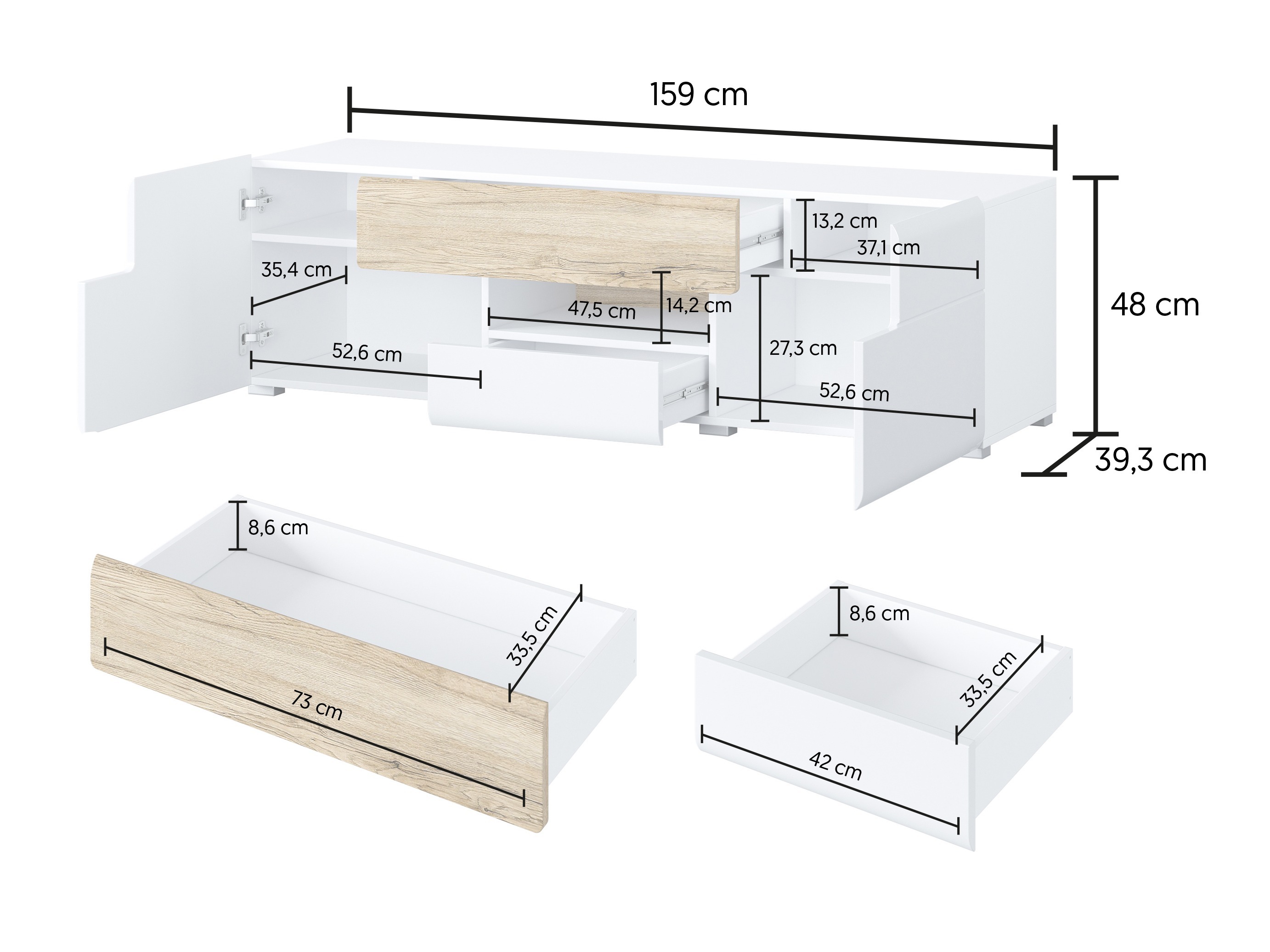 Stuemøbelsæt Torsone 104 (Hvid + Glansfuld hvid + San remo eg)