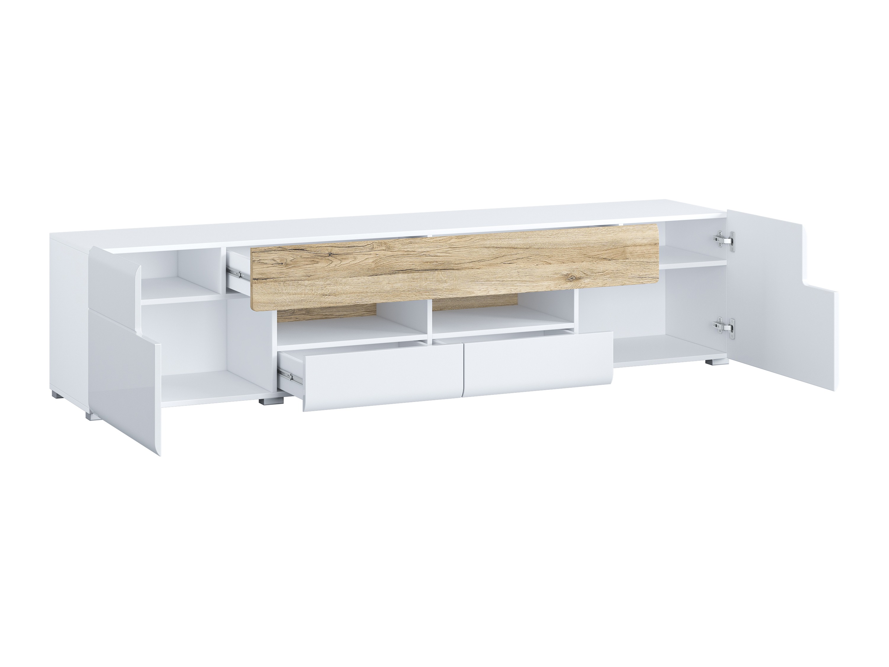TV-bord Torsone 113 (Hvid + Glansfuld hvid + San remo eg)