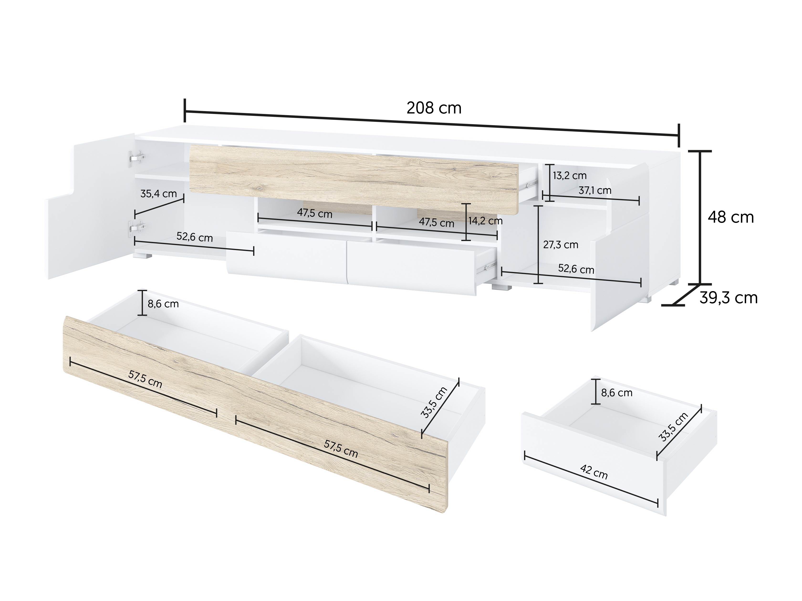TV-bord Torsone 113 (Hvid + Glansfuld hvid)