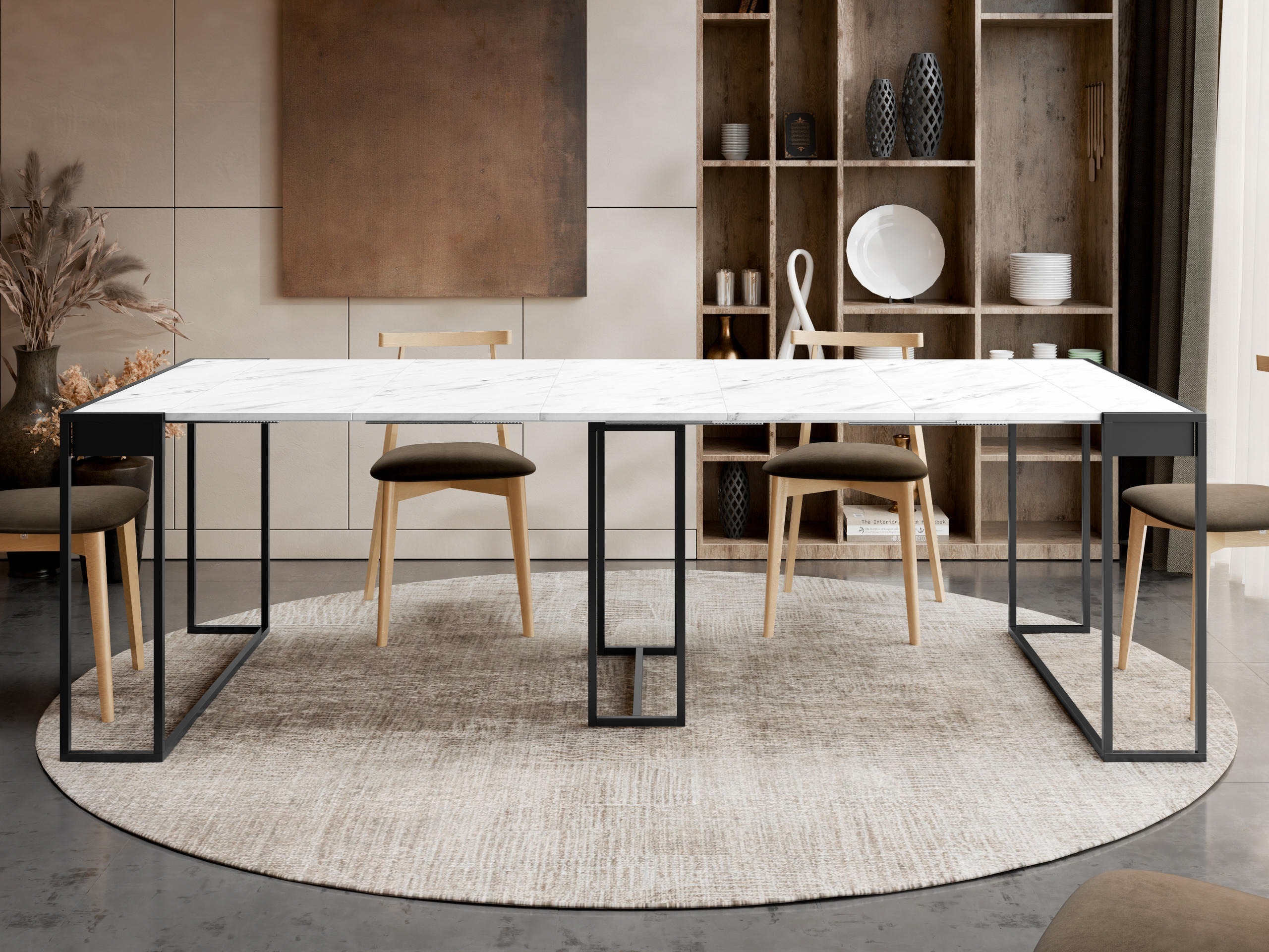 Klapbord Oswego 180 (Sort + Hvid marmor)