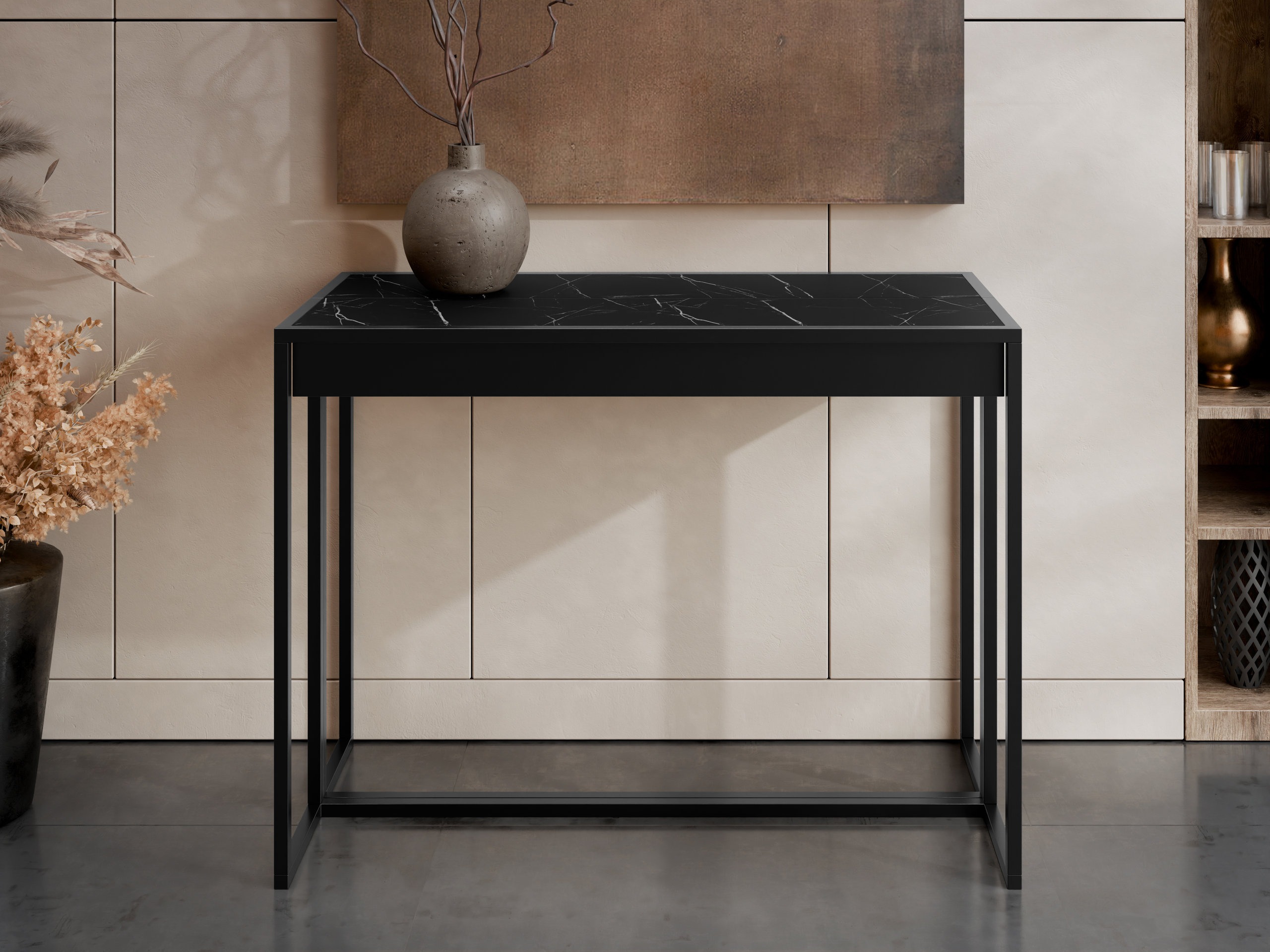 Klapbord Oswego 180 (Sort + Sort marmor)