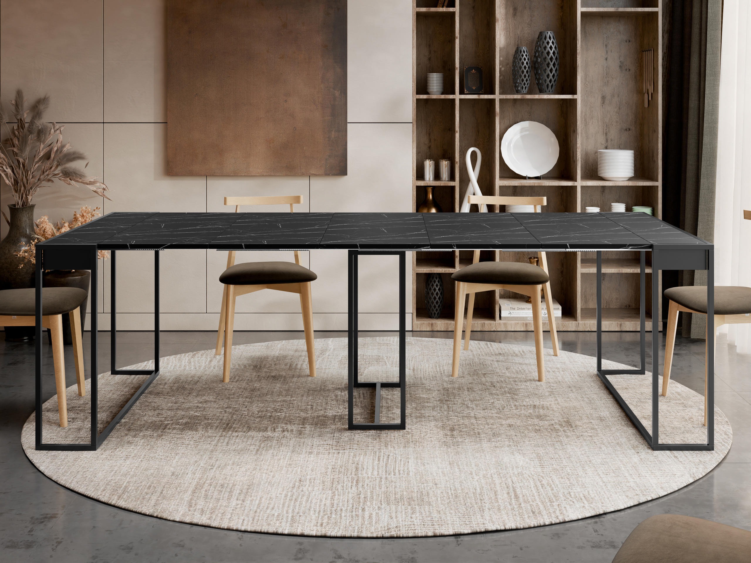 Klapbord Oswego 180 (Sort + Sort marmor)