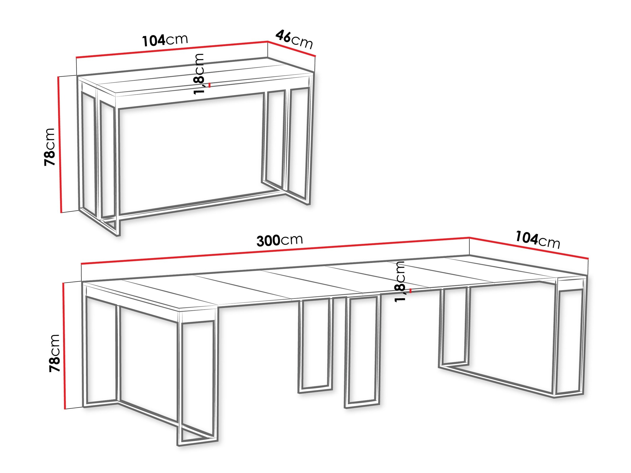 Klapbord Oswego 180 (Sort + Sort marmor)