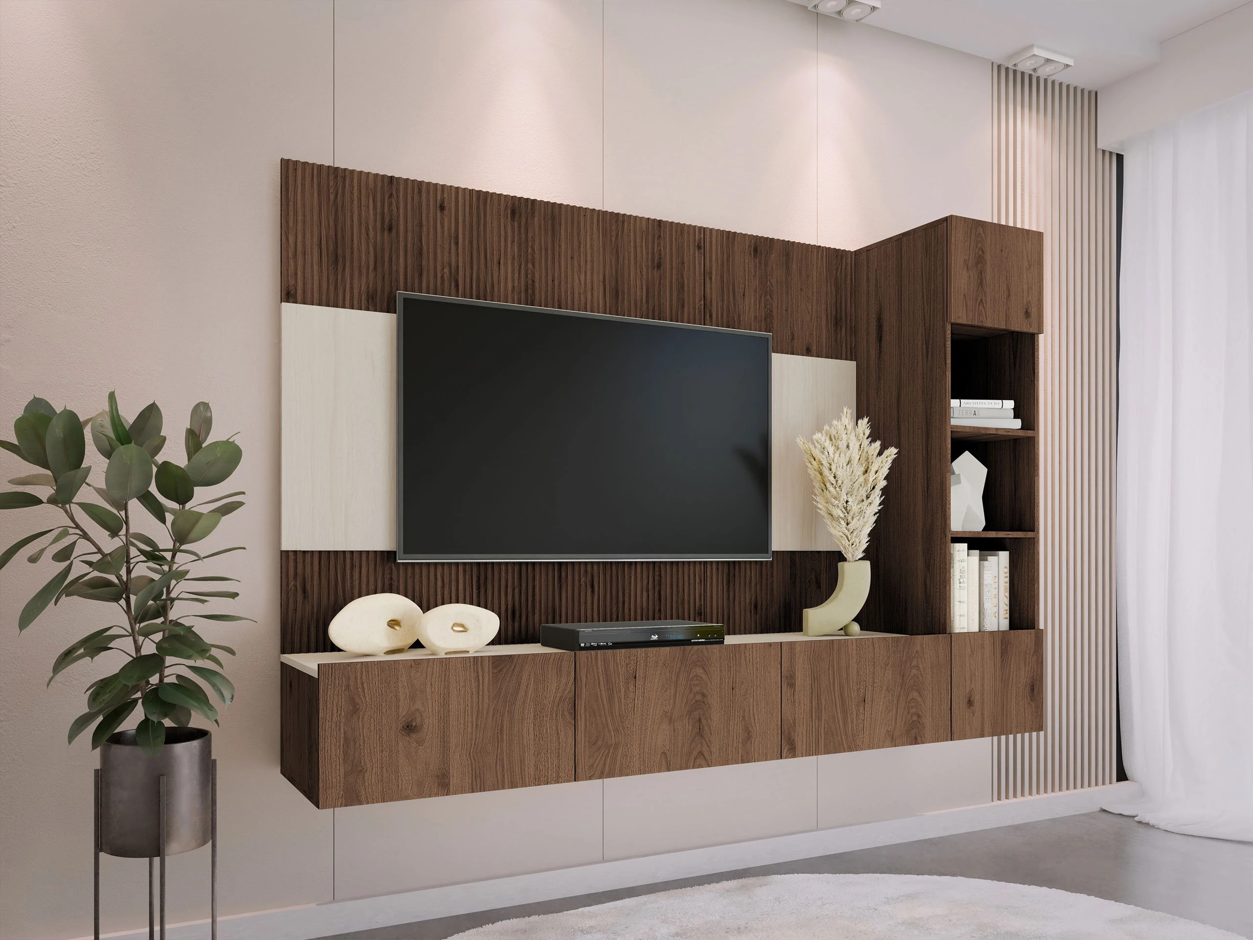 Stuemøbelsæt Comfivo Salix II (Valnød + Lys Travertine)