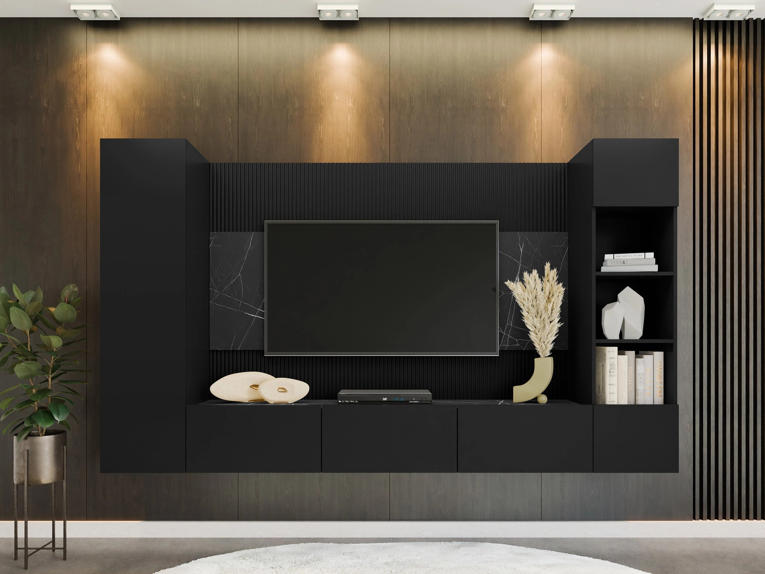 Stuemøbelsæt Comfivo Salix IV (Sort + Sort marmor)