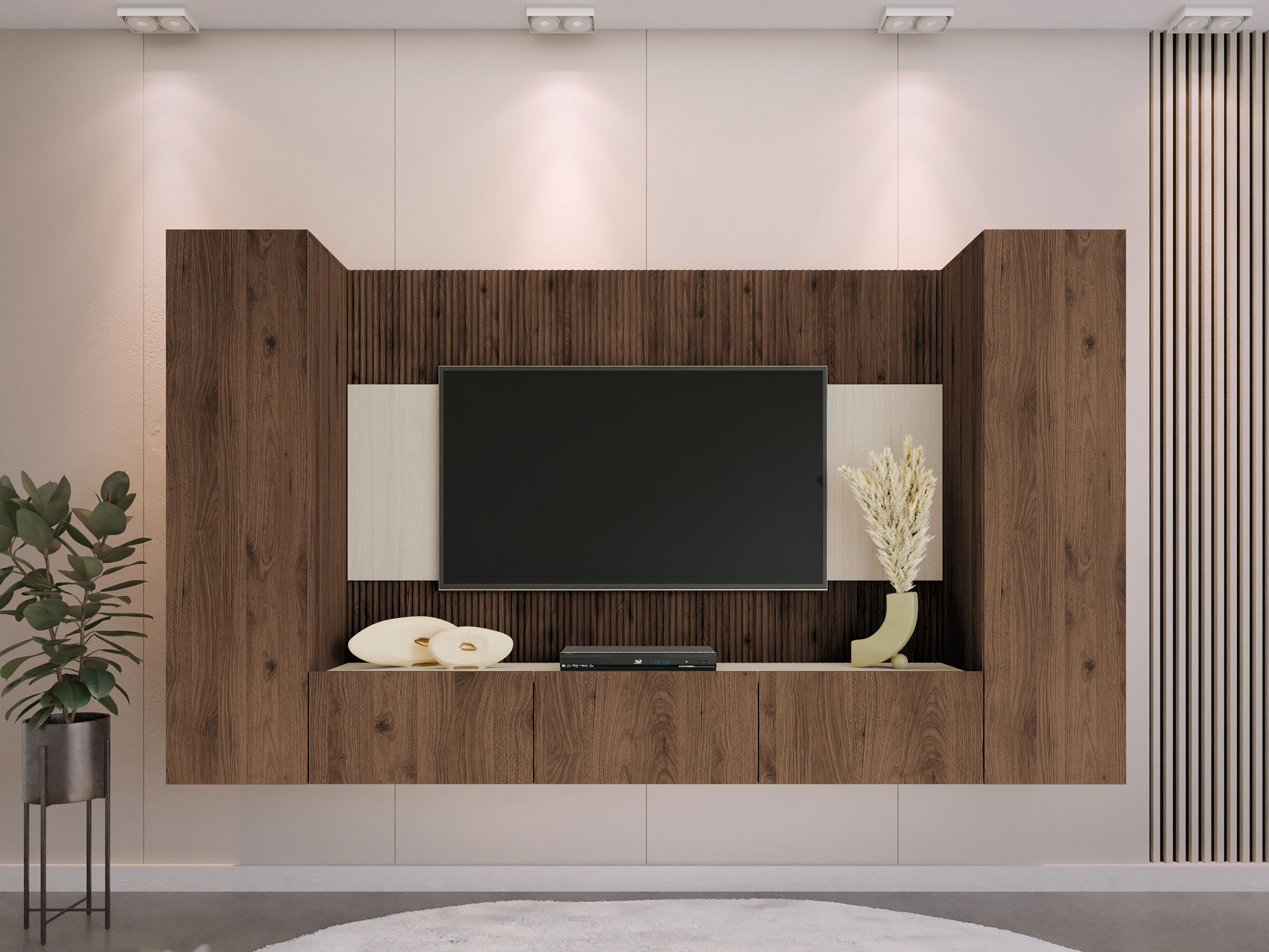 Stuemøbelsæt Comfivo Salix V (Valnød + Lys Travertine)
