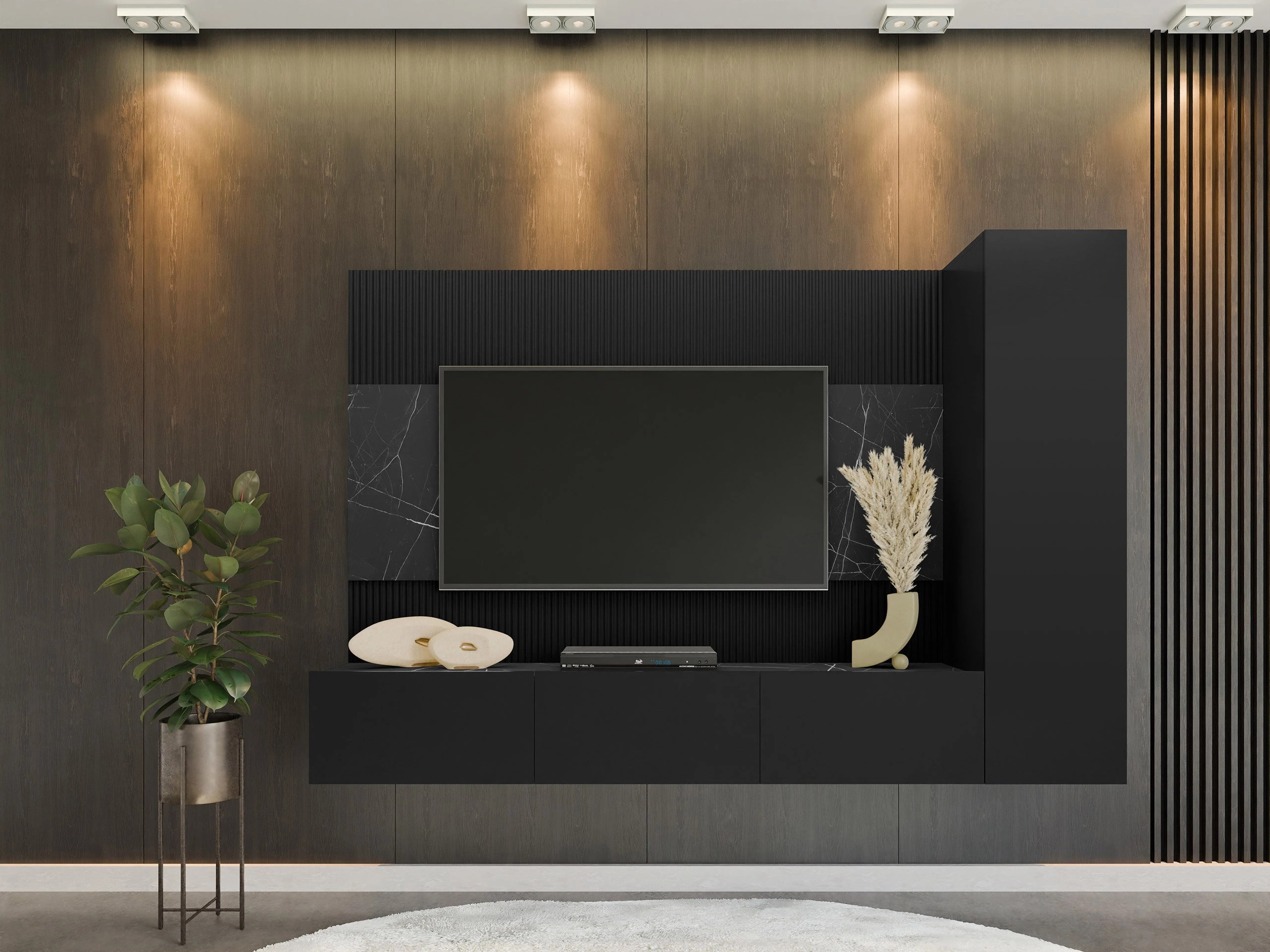 Stuemøbelsæt Comfivo Salix VI (Sort + Sort marmor)