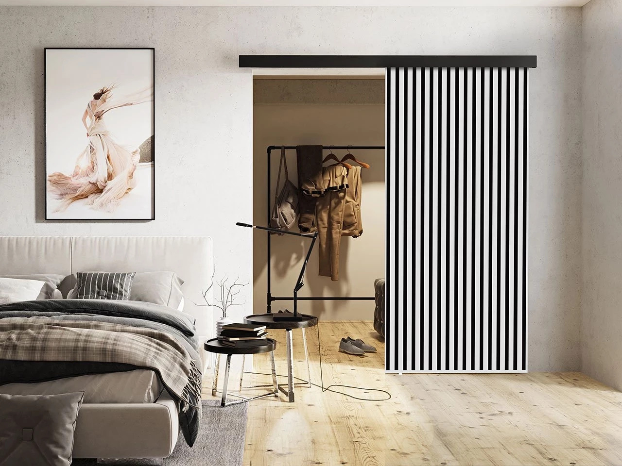 Skydedør Dover 203 (Hvid + Sort)