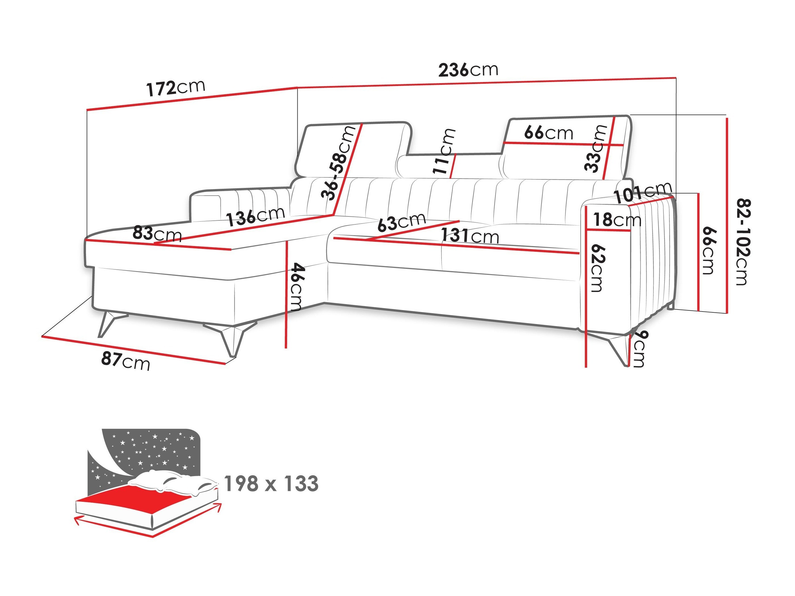 Hjørnesofa Columbus 170 (Mono 242)