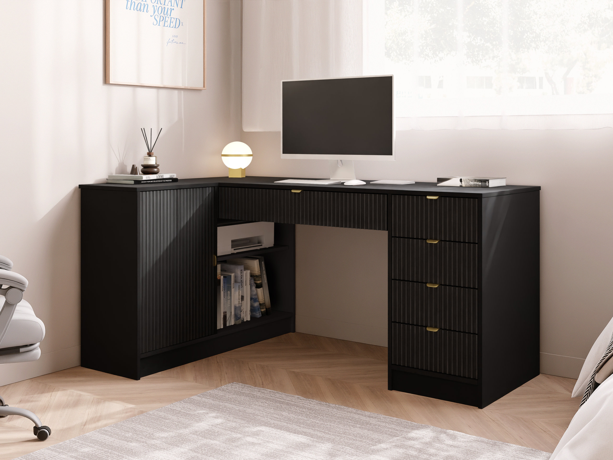Hjørneskrivebord Comfivo Papilio II (Sort)