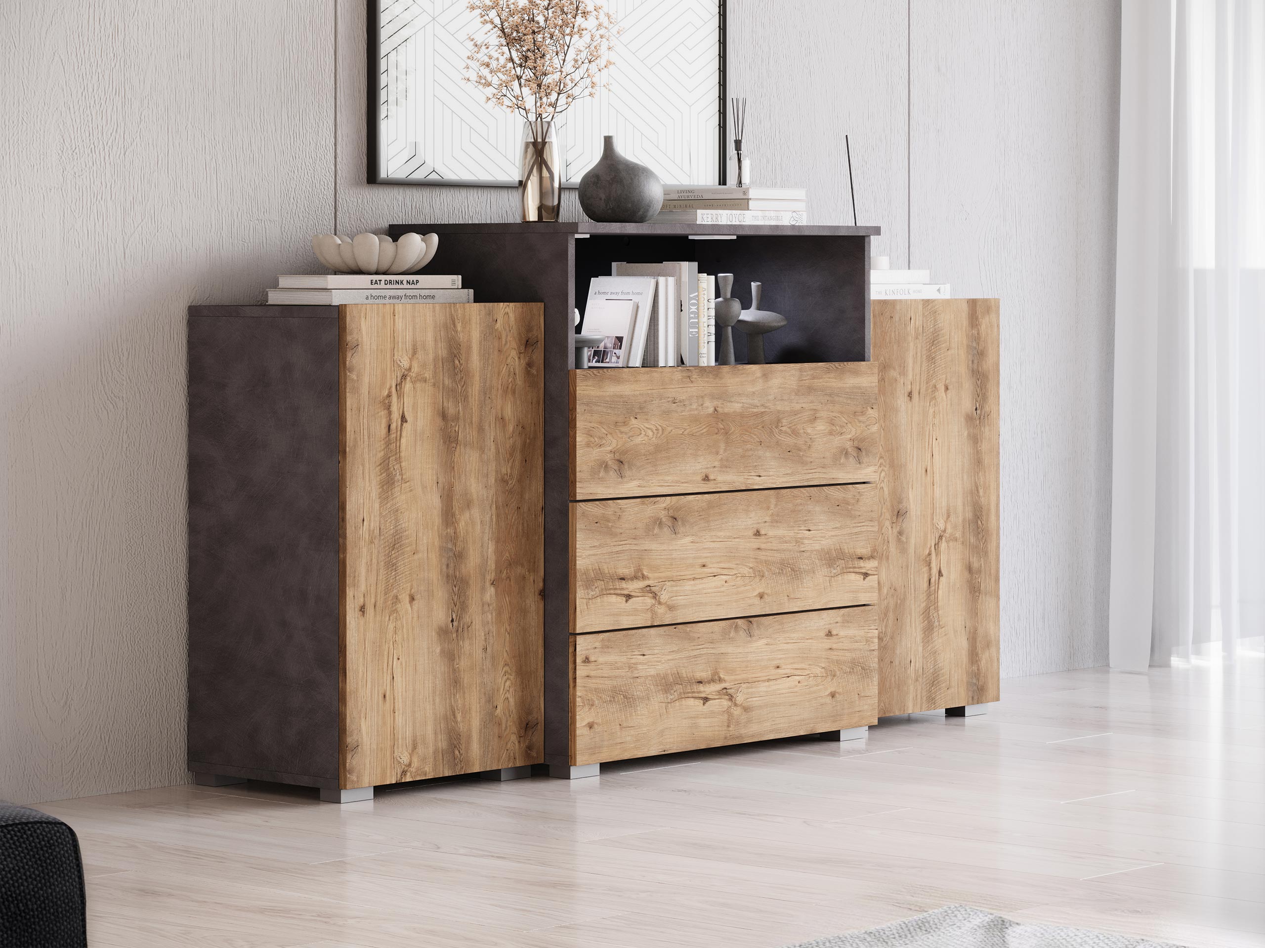 Kommode Sarasota 127 (Matera grå + Kastanje)