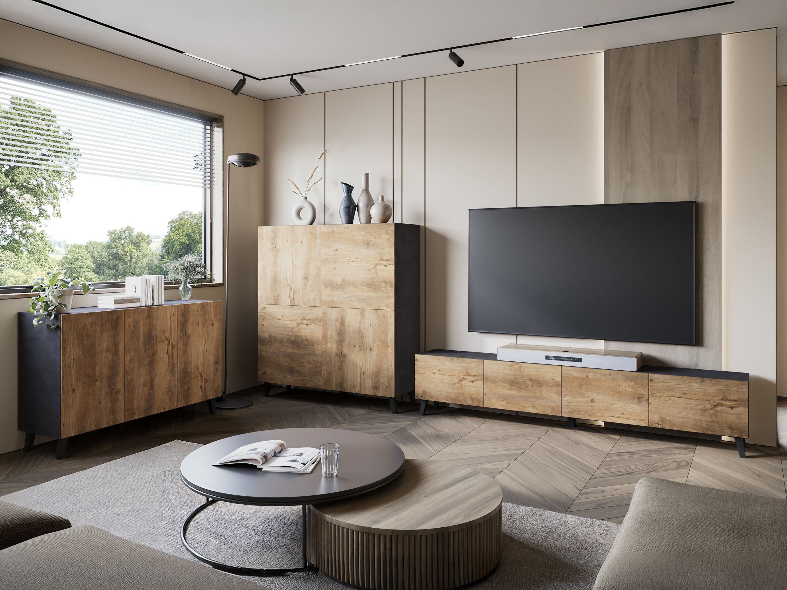 Skænk Levtive 102 (Matera grå + Kastanje)