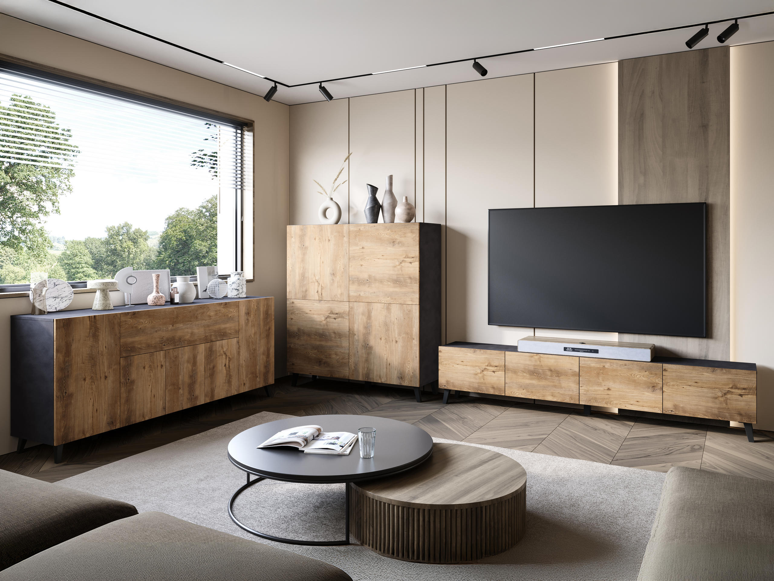 Skænk Levtive 103 (Matera grå + Kastanje)
