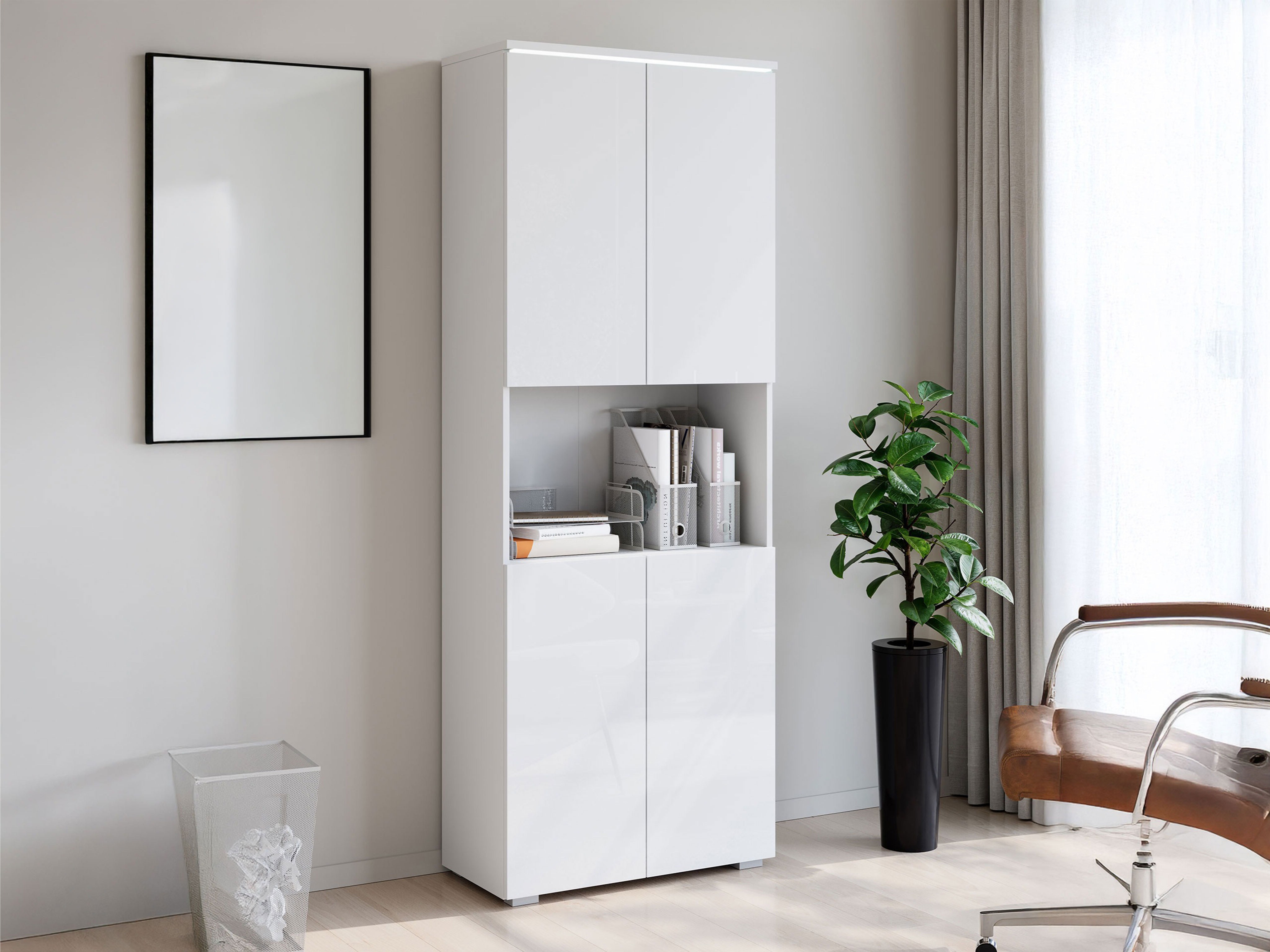 Reol Mirfivo 106 (Hvid + Glansfuld hvid)