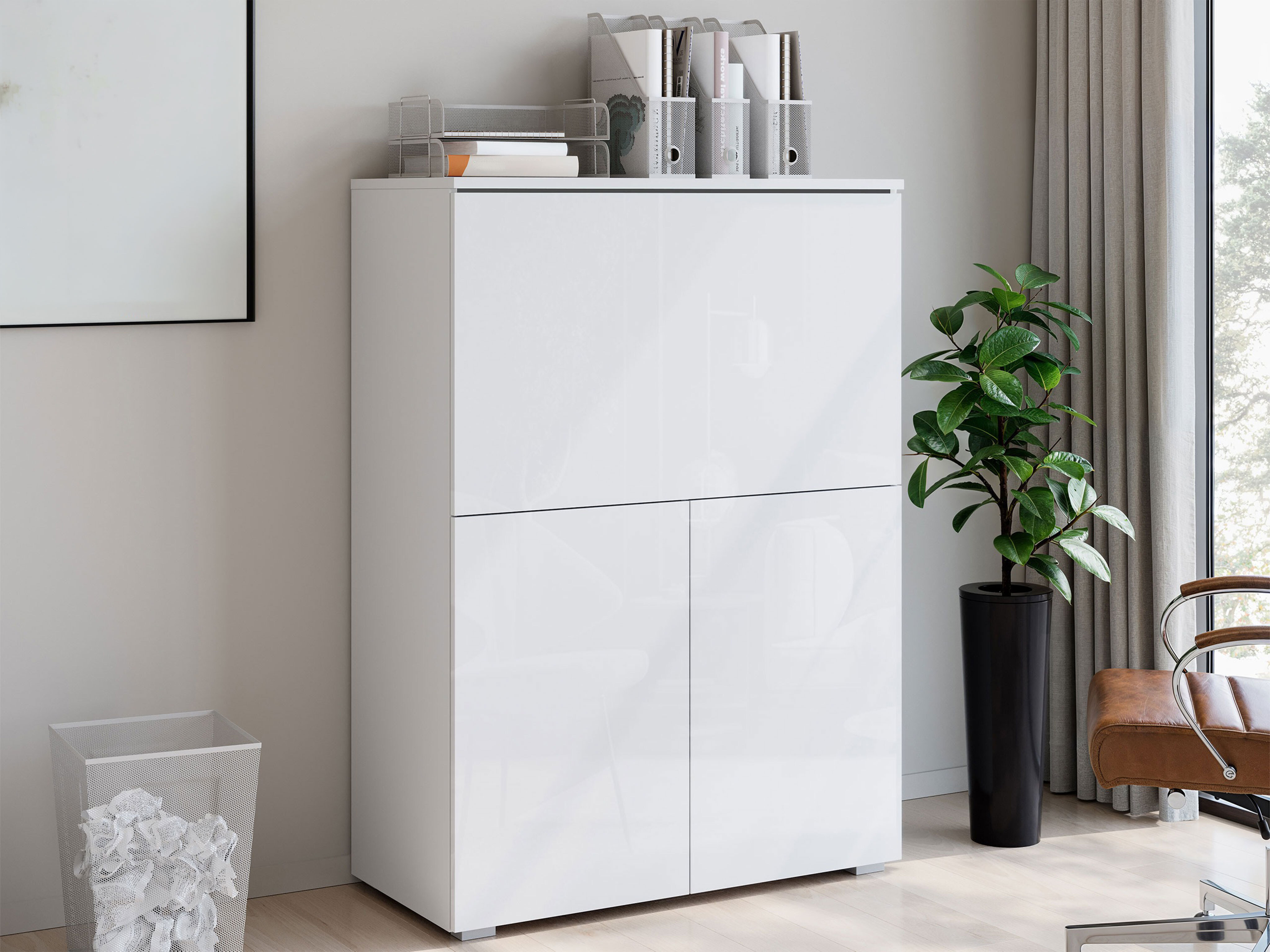 Skænk Mirfivo 107 (Hvid + Glansfuld hvid)