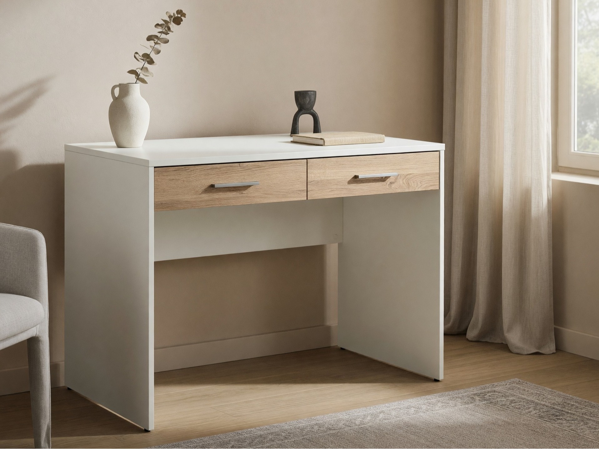 Skrivebord Novsore 109 (Hvid + Sonoma eg)
