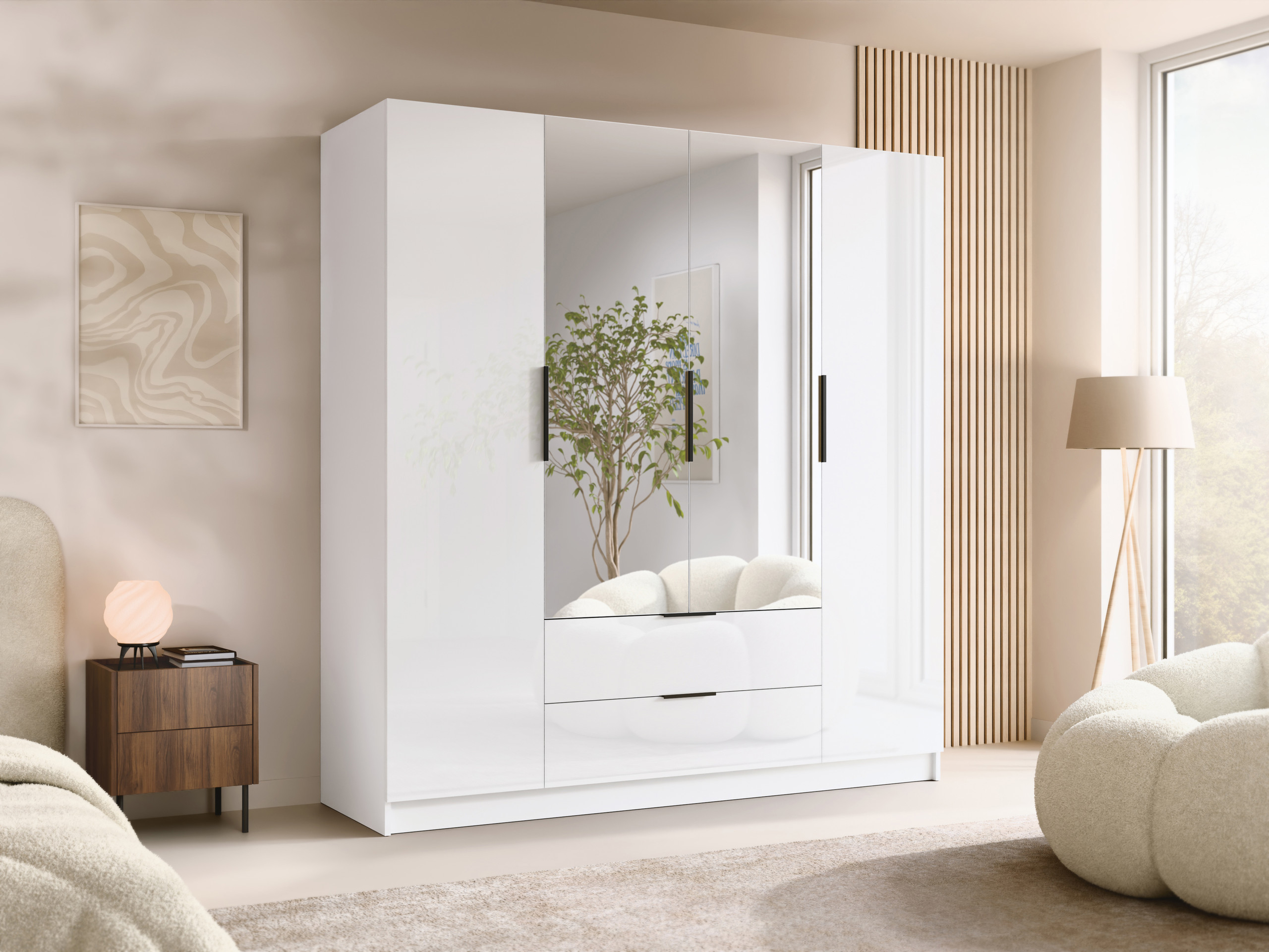 Garderobeskab Closico Cadron II (Hvid + Glansfuld hvid)