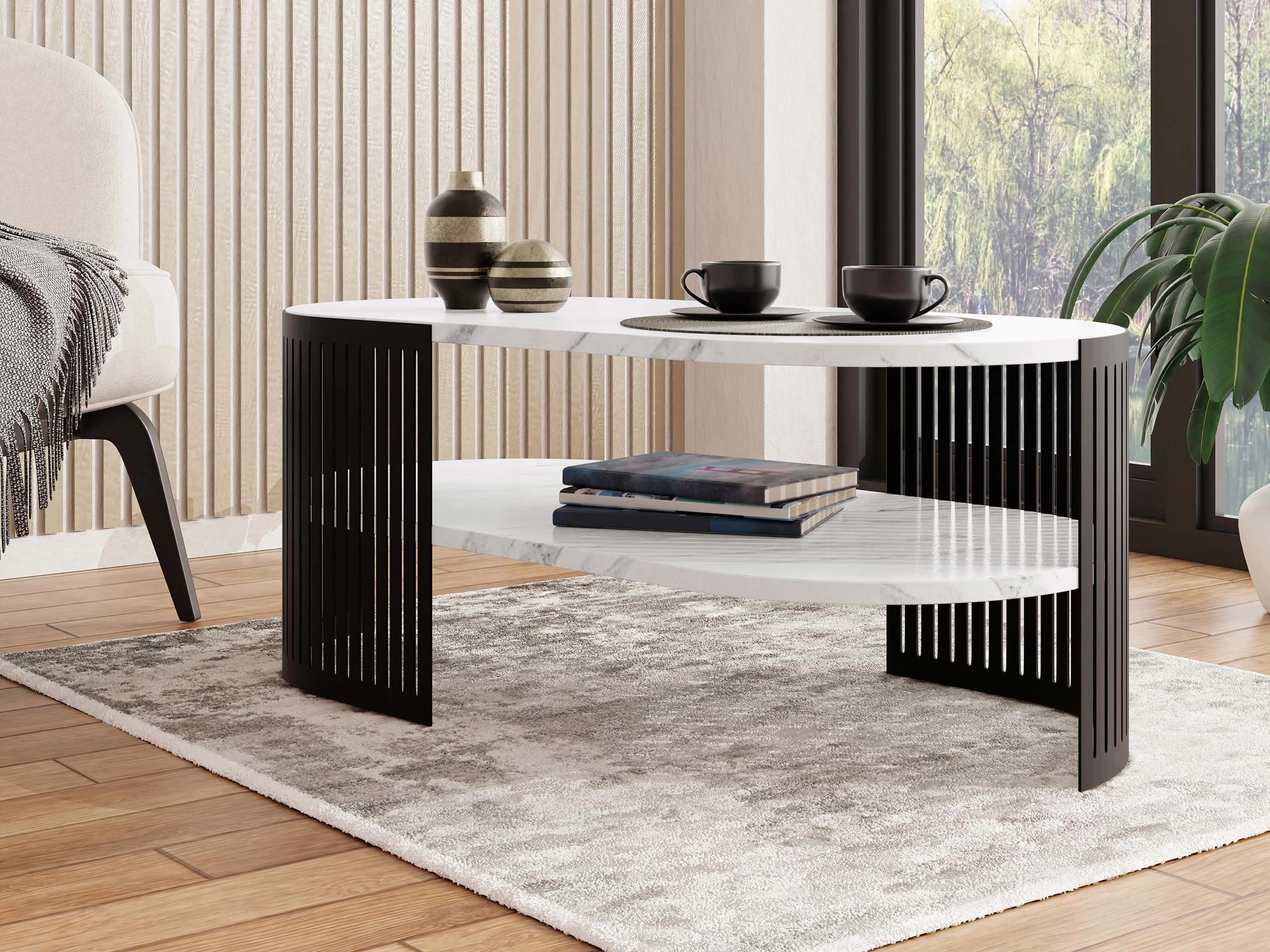 Sofabord Civer VI (Sort + Hvid marmor)