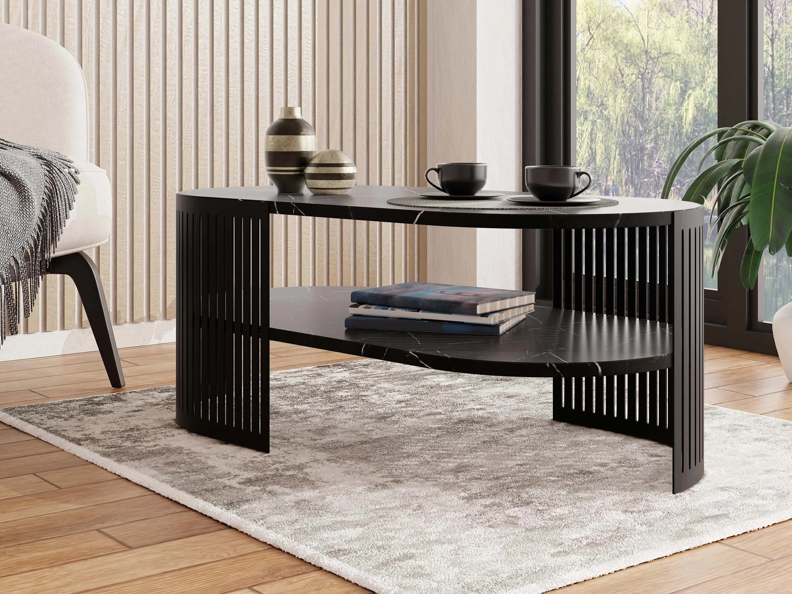 Sofabord Civer VI (Sort + Sort marmor)