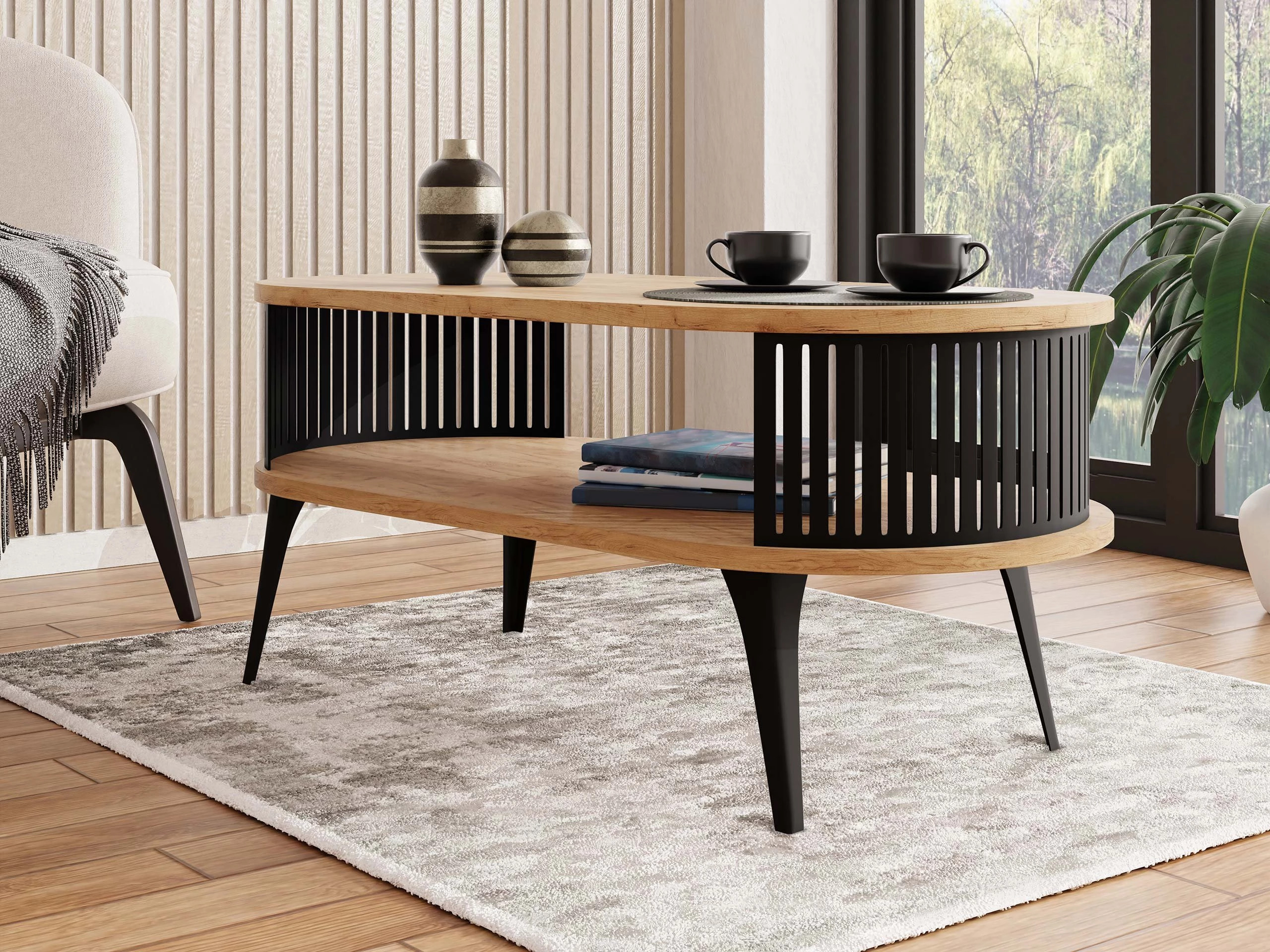 Sofabord Vitum III (Sort + Craft gylden eg)