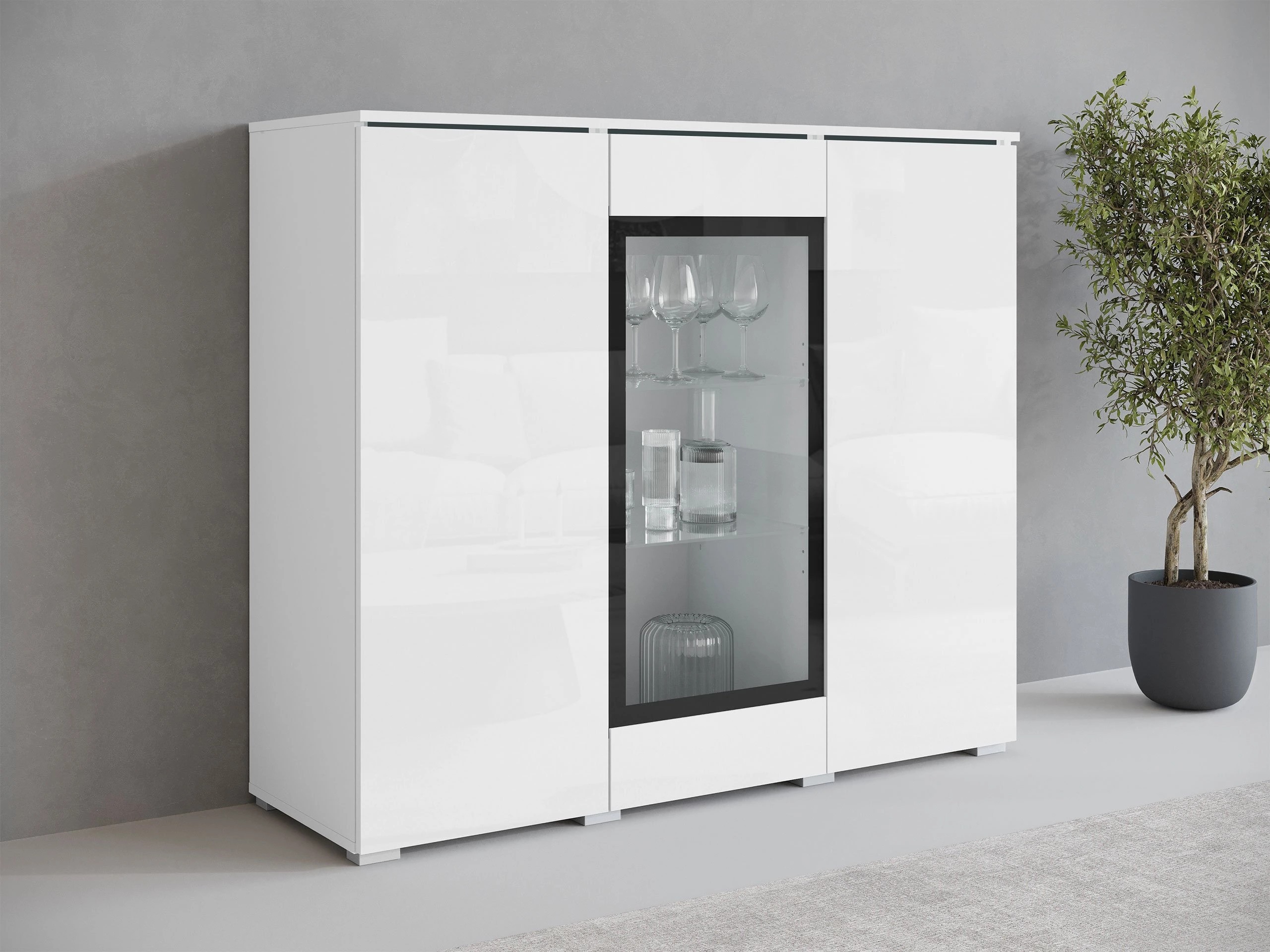 Skænk Mirfivo 103 (Hvid + Glansfuld hvid)