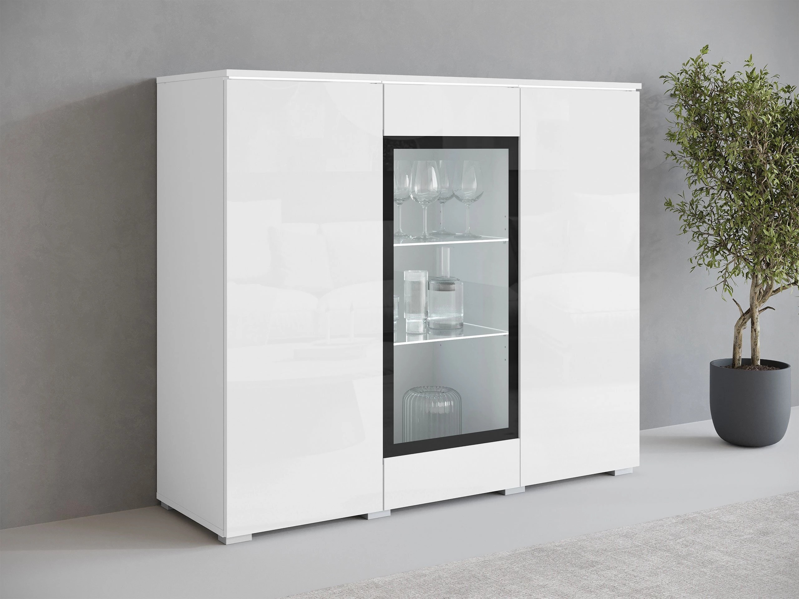 Skænk Mirfivo 103 (Hvid + Glansfuld hvid)