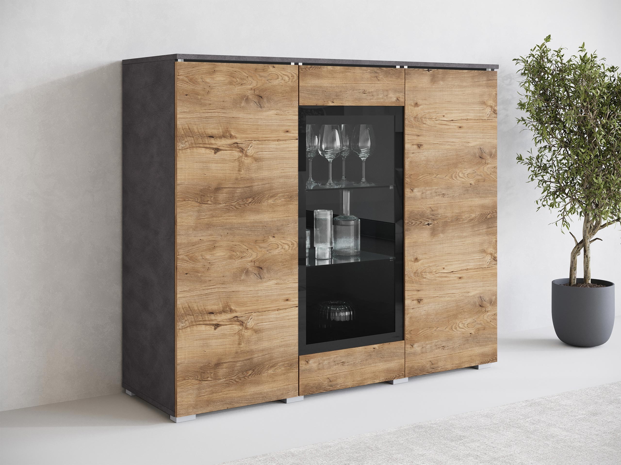 Skænk Mirfivo 103 (Matera grå + Kastanje)