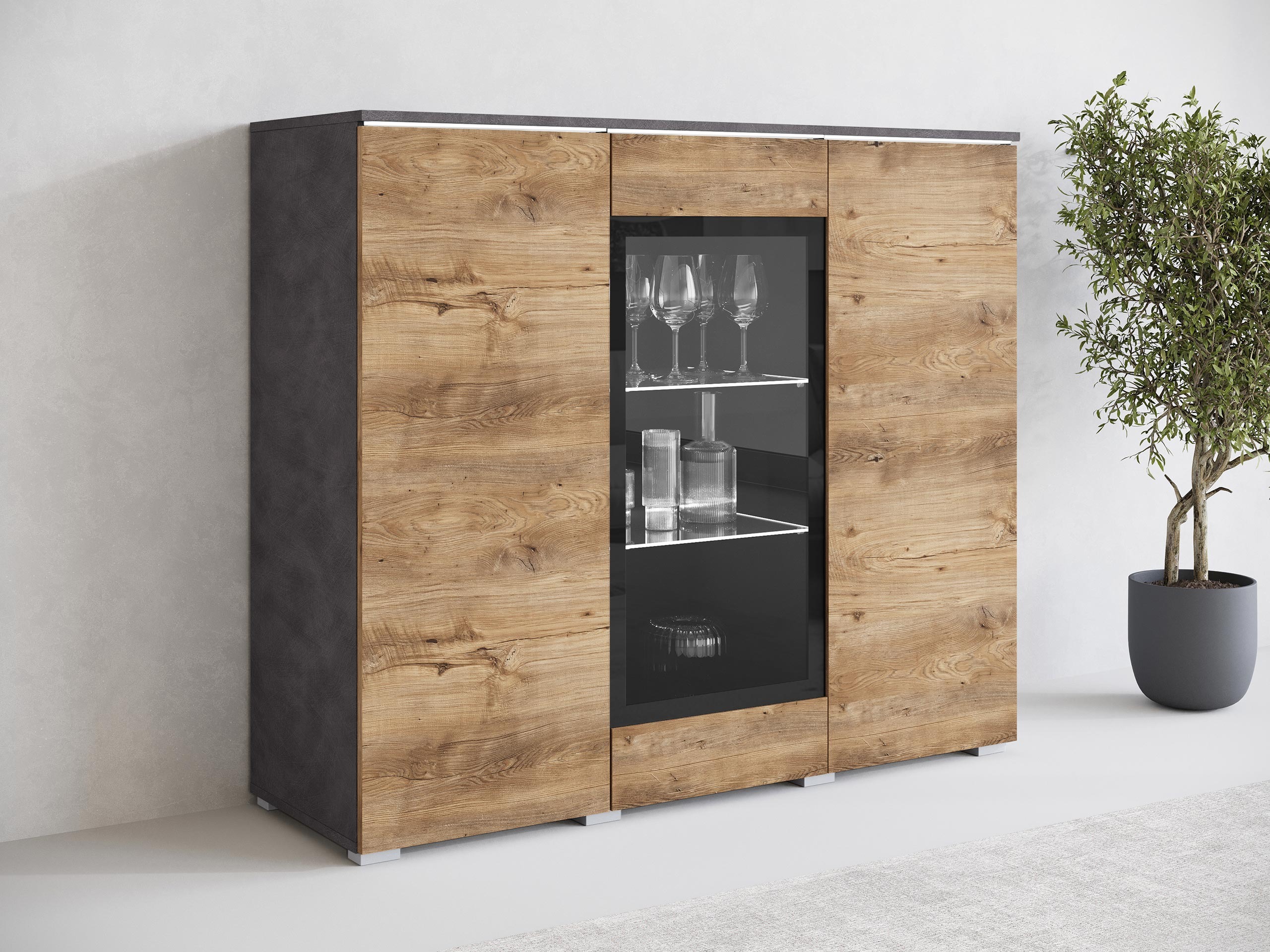 Skænk Mirfivo 103 (Matera grå + Kastanje)