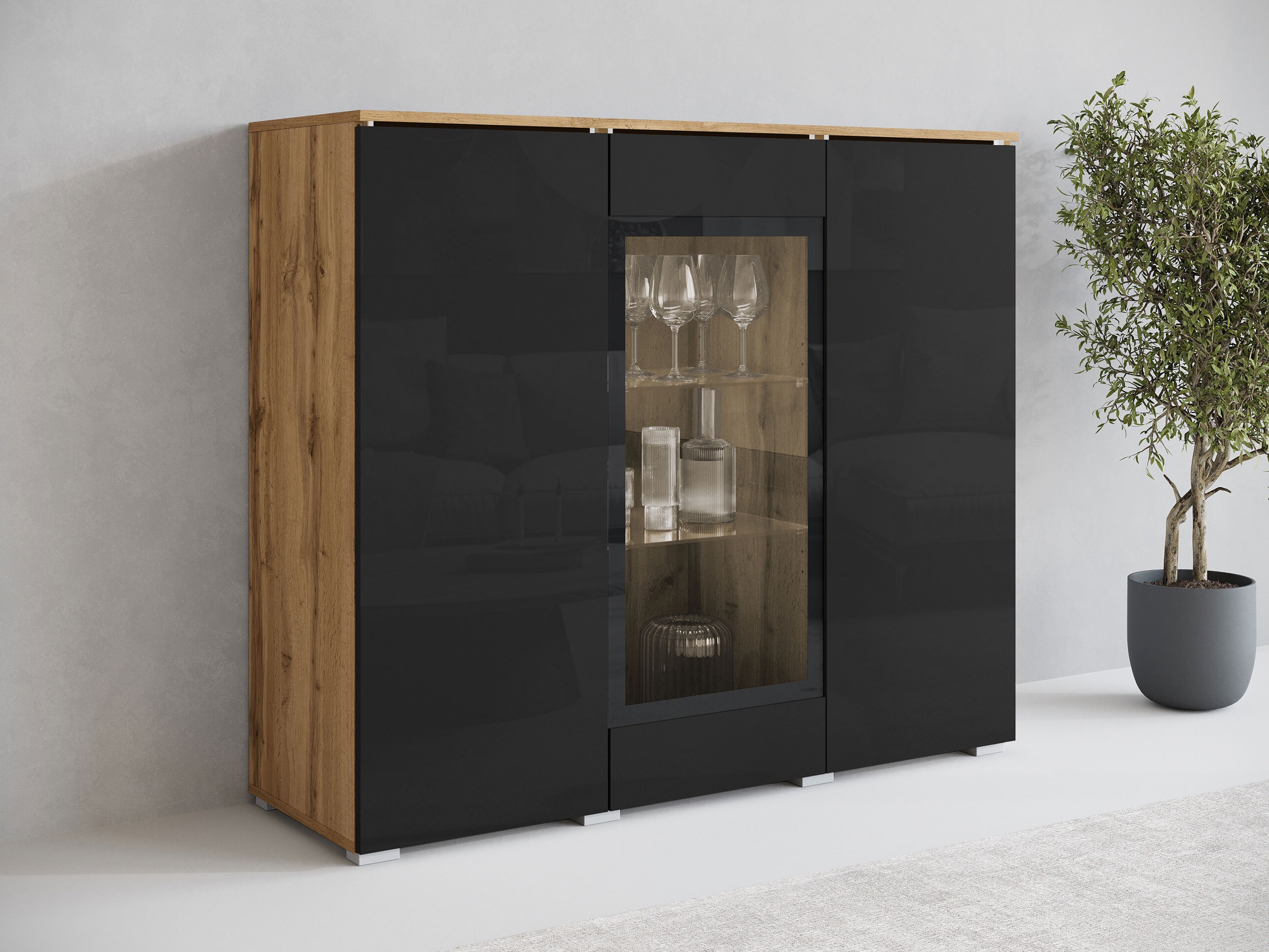 Skænk Mirfivo 103 (Wotan eg + Blank sort)