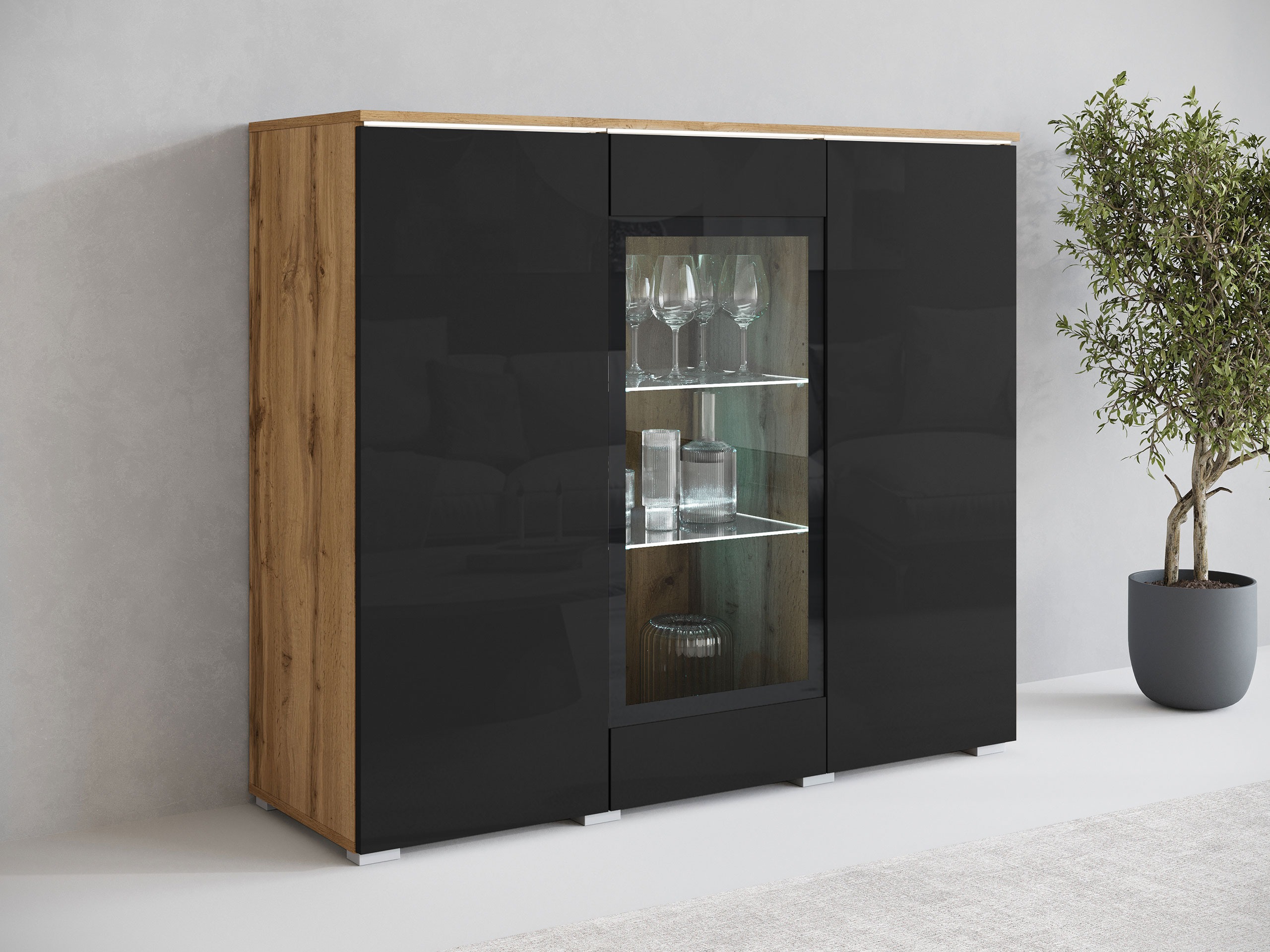 Skænk Mirfivo 103 (Wotan eg + Blank sort)