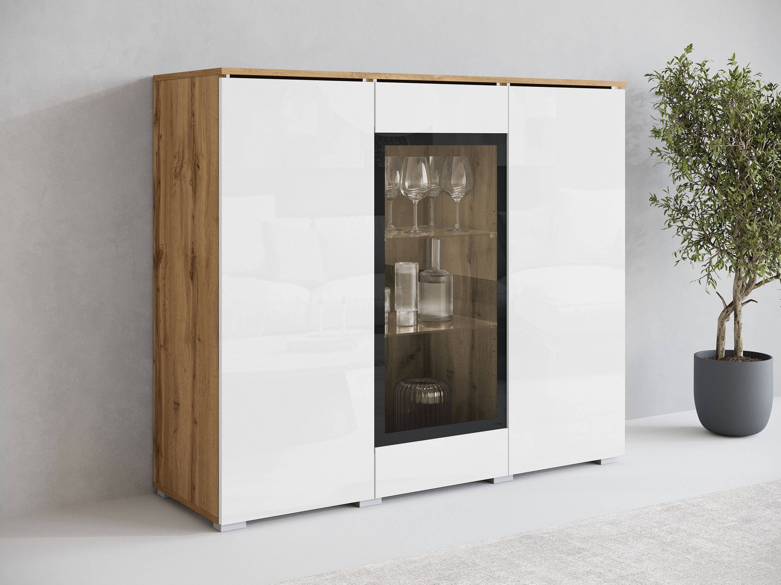 Skænk Mirfivo 103 (Wotan eg + Glansfuld hvid)