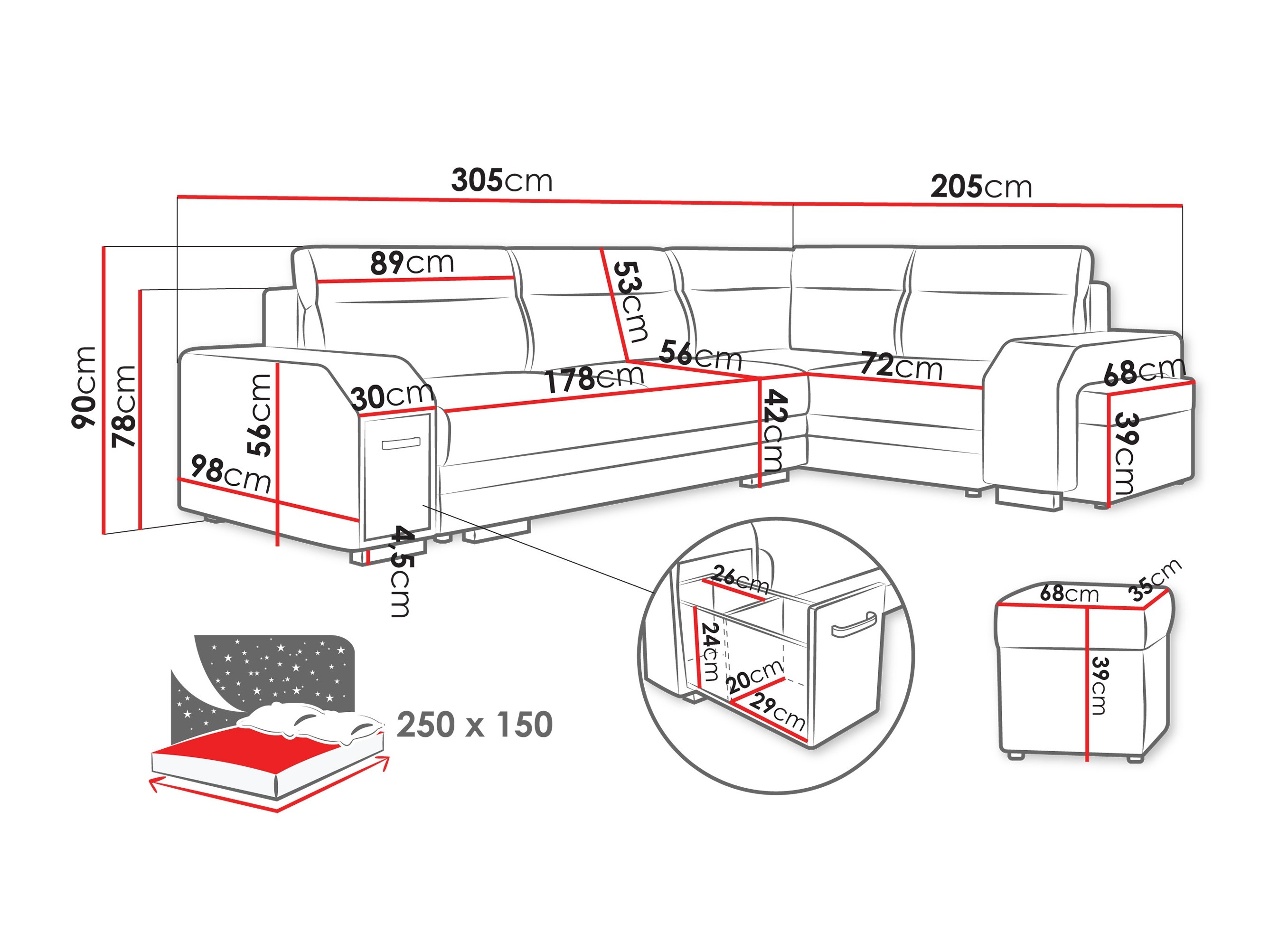 Hjørnesofa Kingsport 117 (Nazar 225.03 + Nazar 225.01)