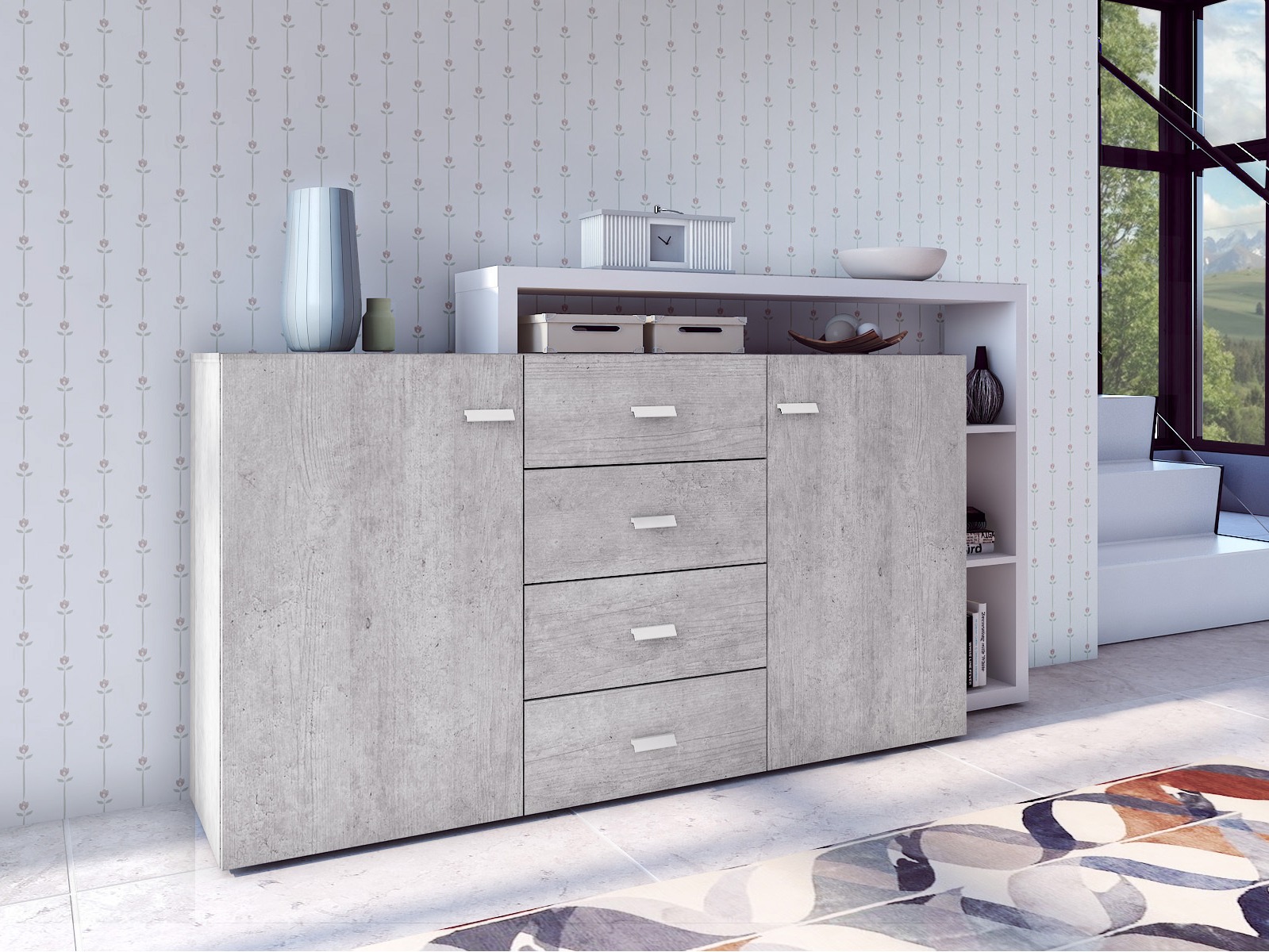 Kommode Lutiva 106 (Hvid + Beton)