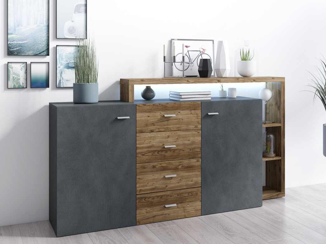 Kommode Lutiva 106 (Matera grå + Mørk gran)