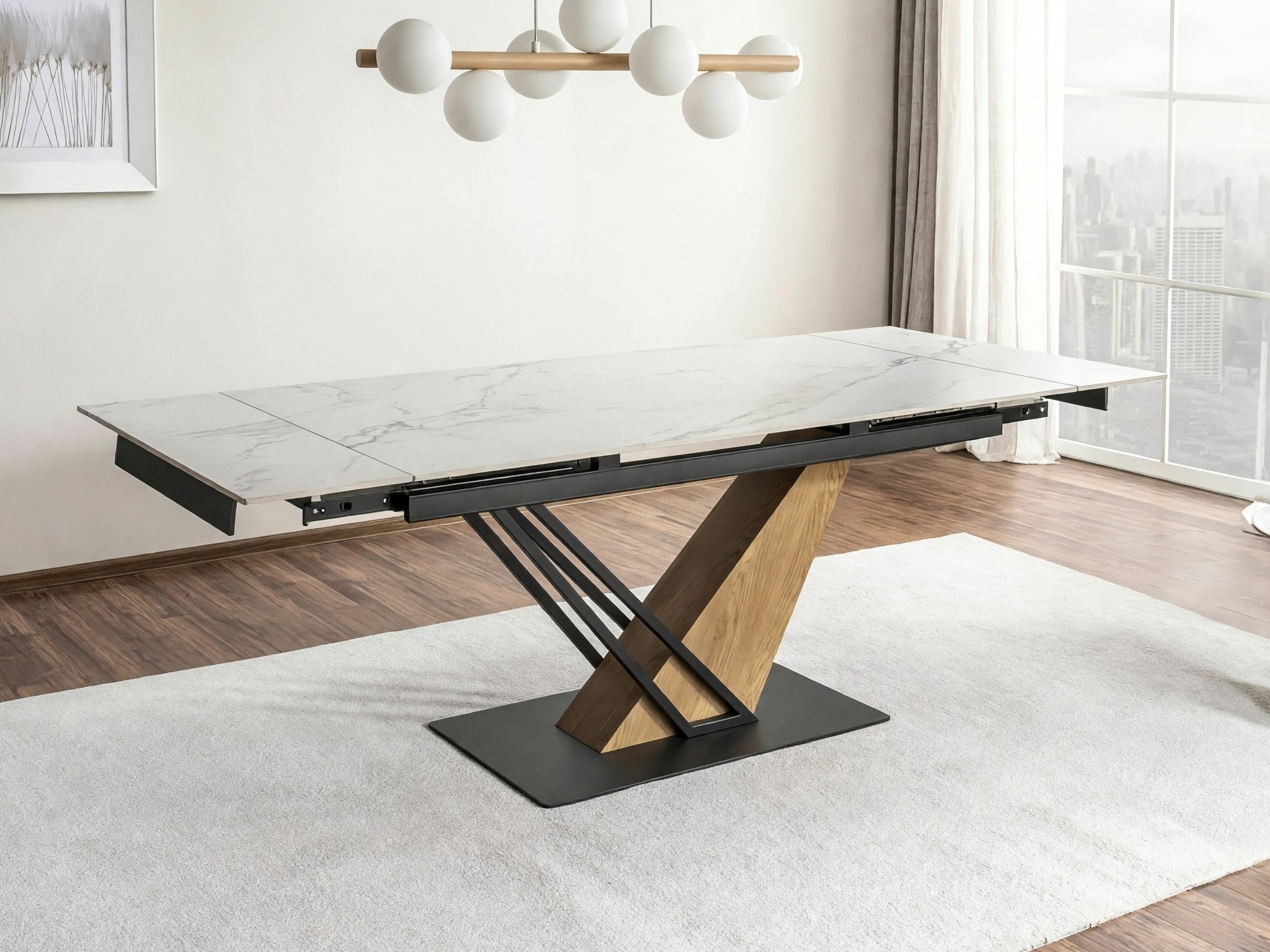 Bord Detroit 996 (Hvid marmor + Egetræ)