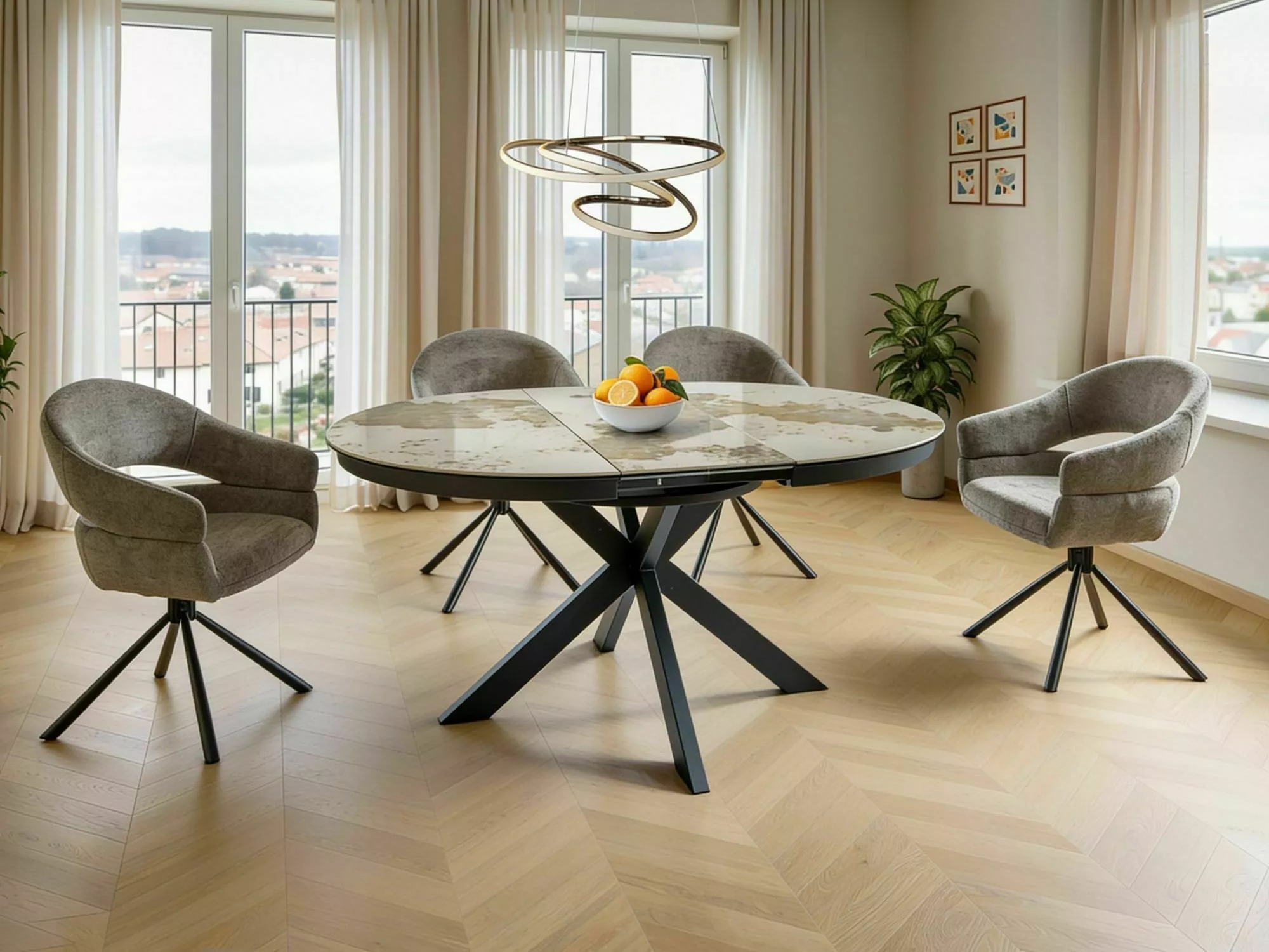 Bord Detroit 998 (Hvid marmor + Sort)