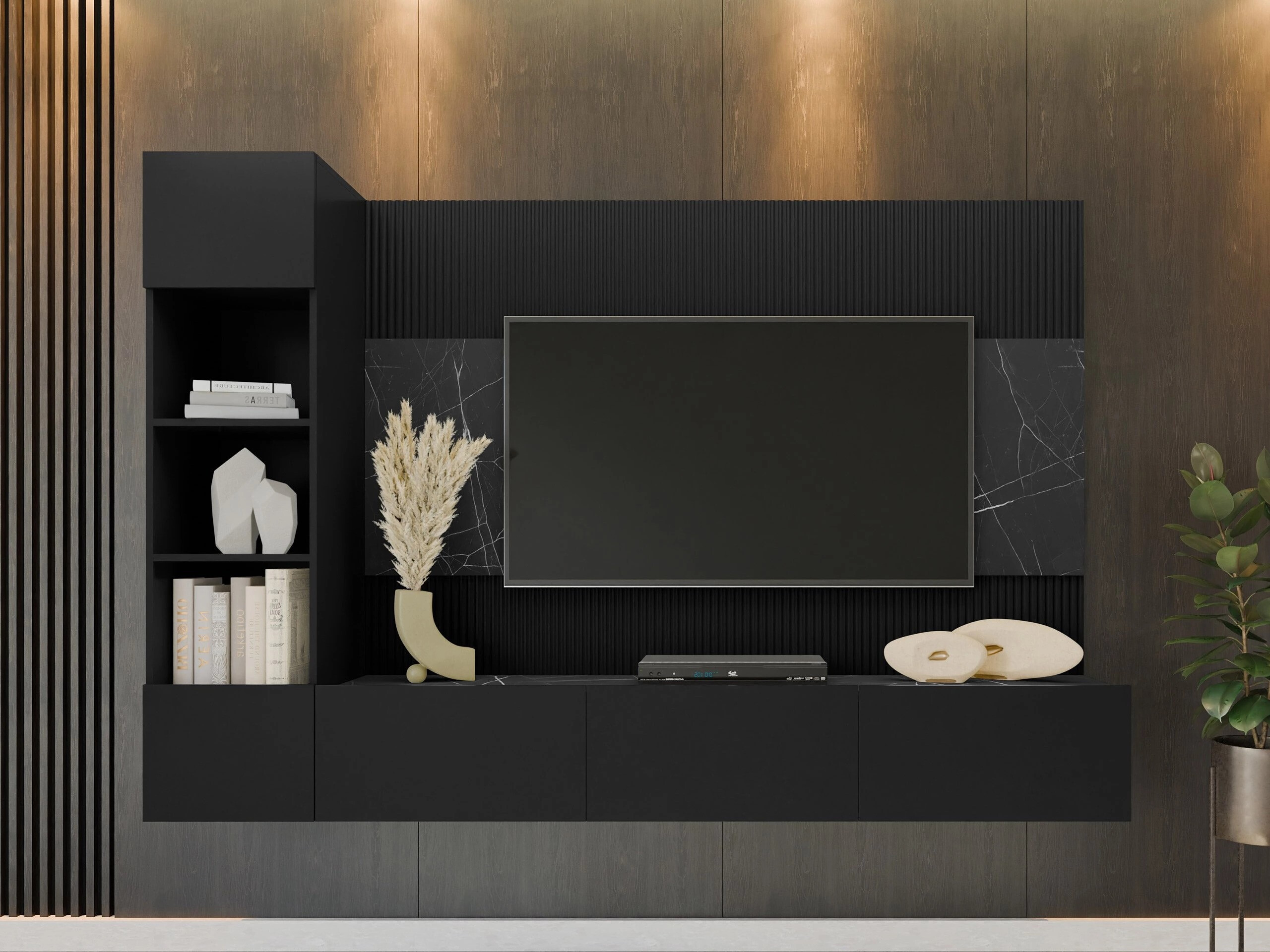 Stuemøbelsæt Comfivo Salix II (Sort + Sort marmor)