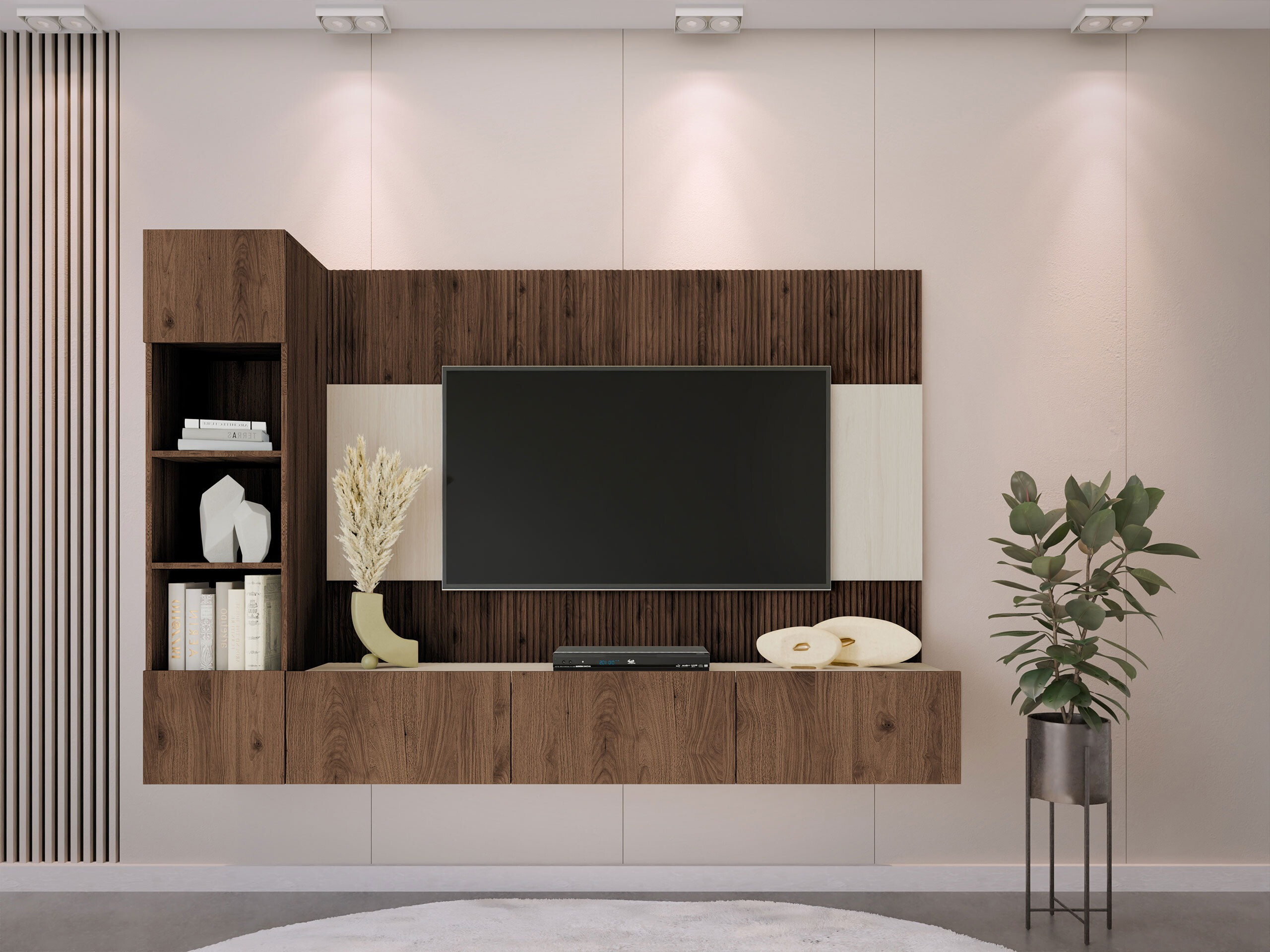Stuemøbelsæt Comfivo Salix II (Valnød + Lys Travertine)