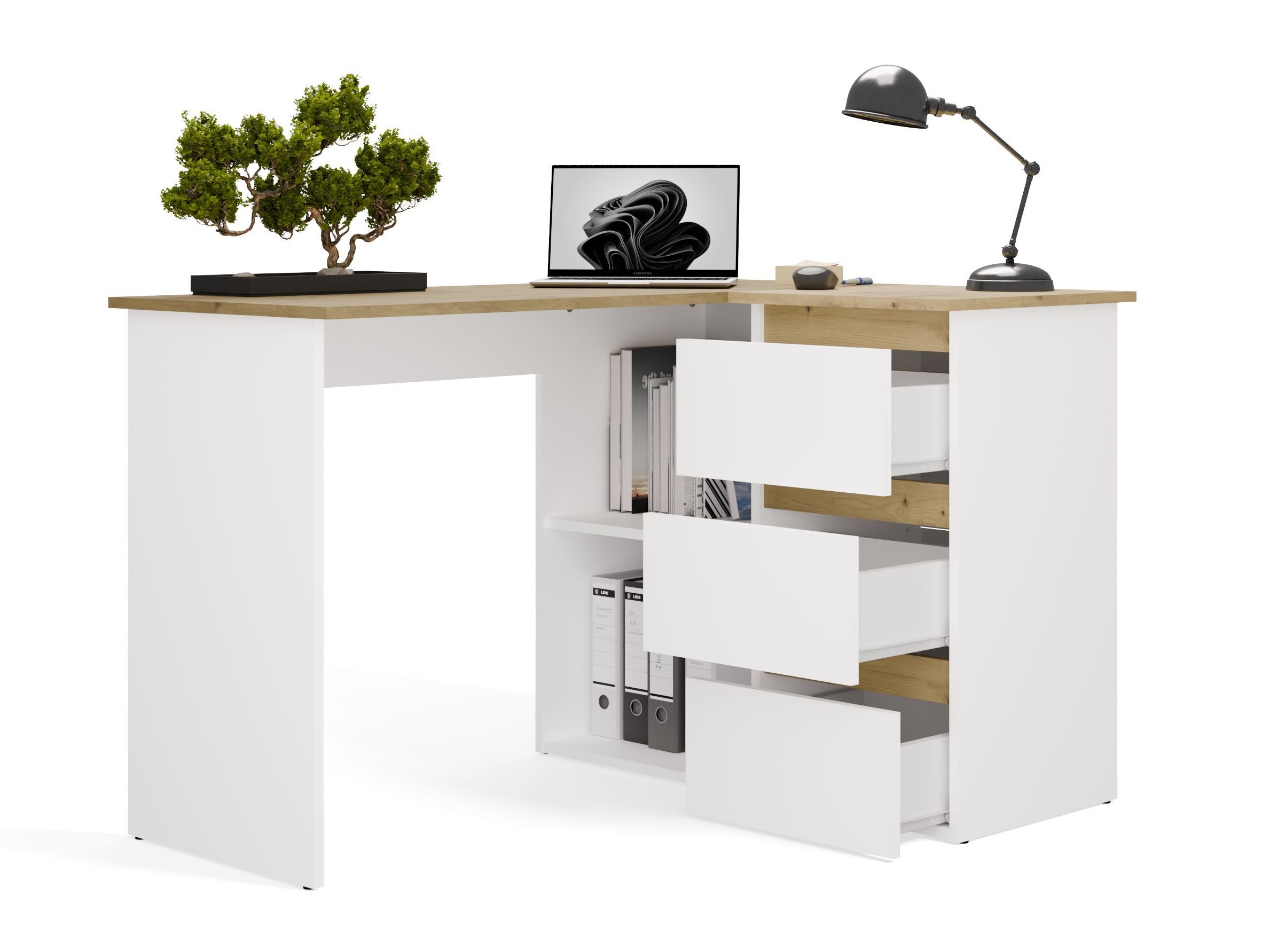 Hjørneskrivebord Mandeville 365 (Artisan eg + Hvid)
